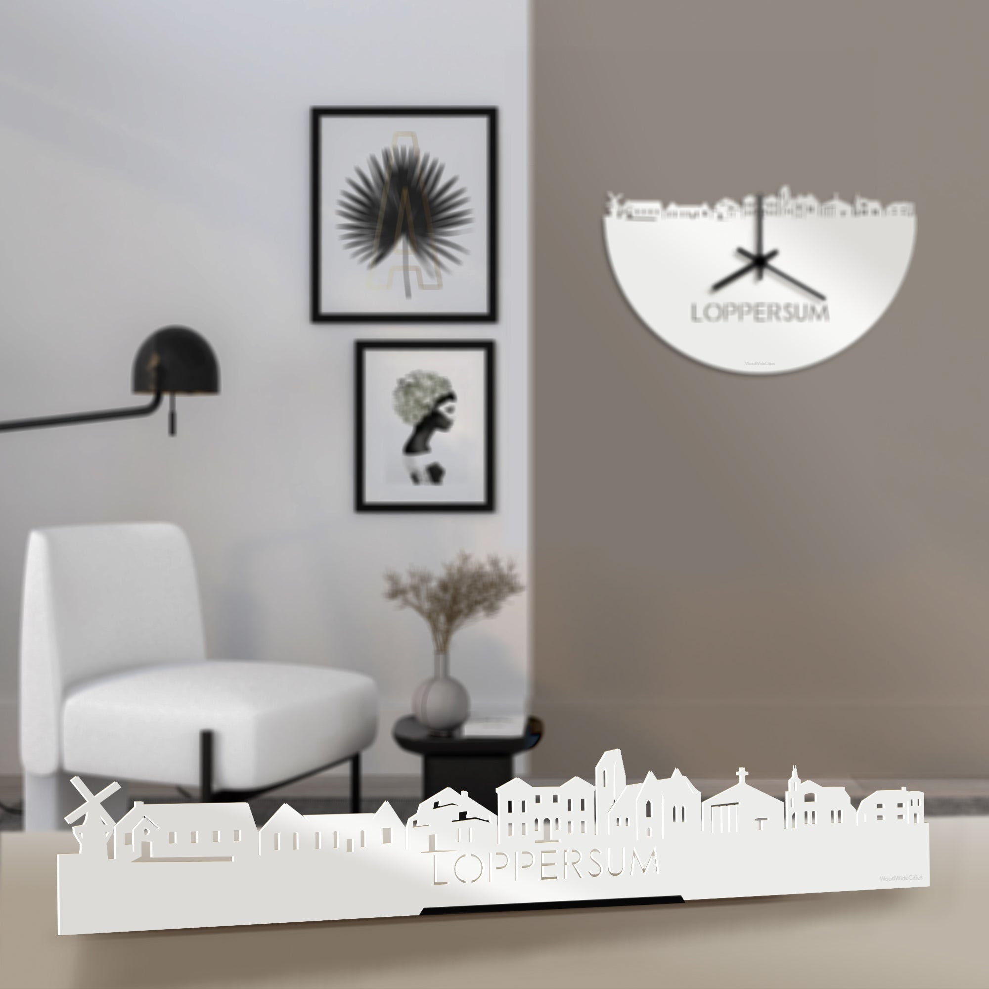 Standing Skyline Loppersum Wit glanzend gerecycled kunststof cadeau decoratie relatiegeschenk van WoodWideCities