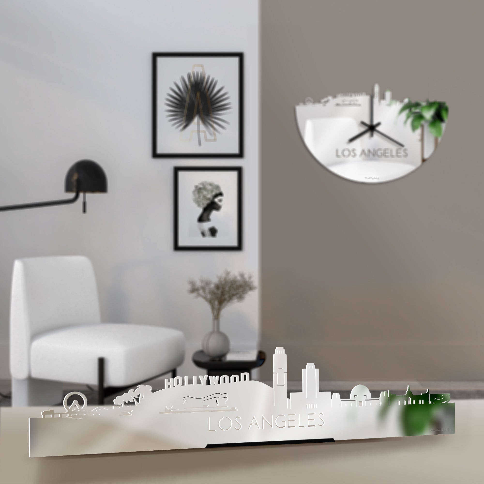 Standing Skyline Los-angeles Spiegel gerecycled kunststof cadeau decoratie relatiegeschenk van WoodWideCities