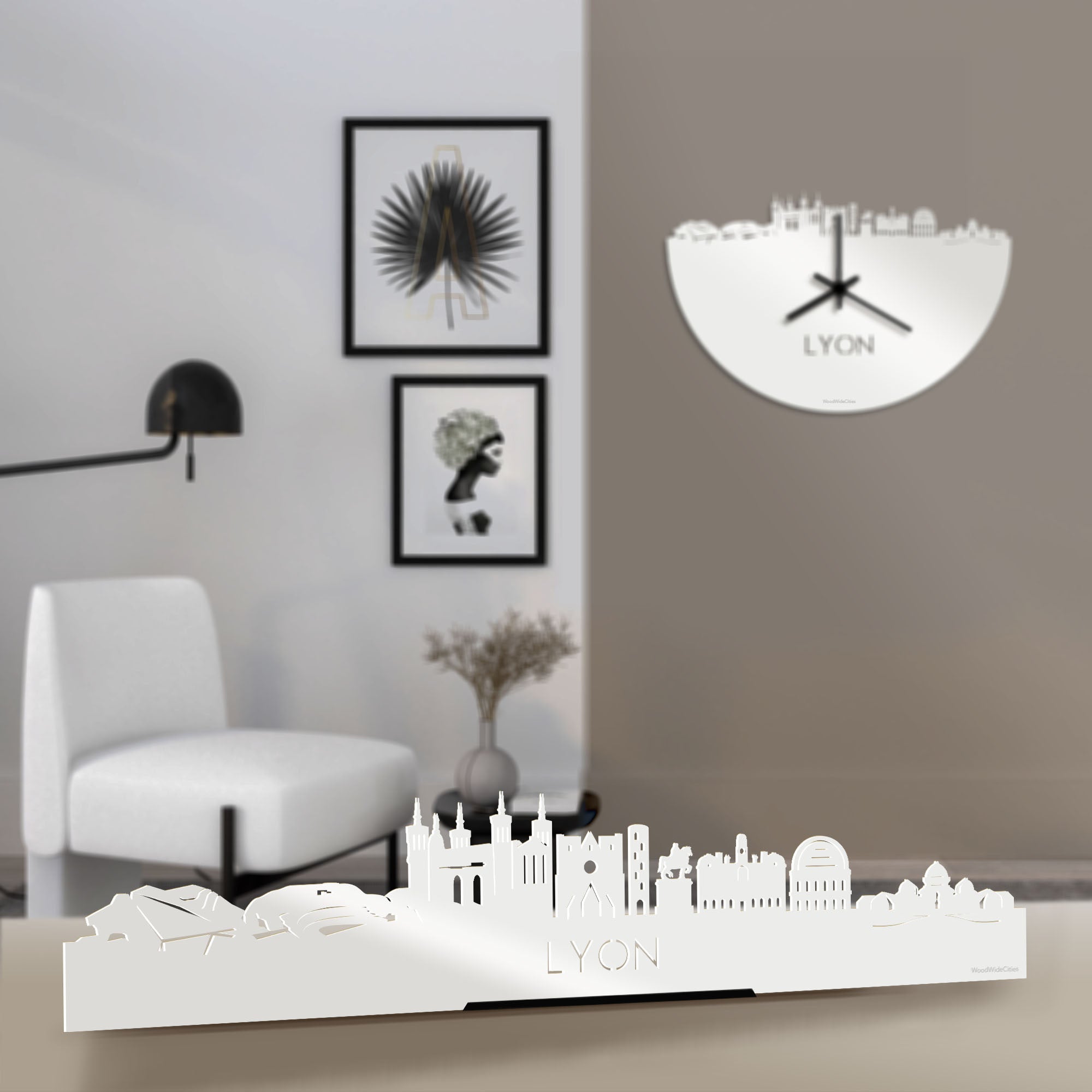 Standing Skyline Lyon Wit glanzend gerecycled kunststof cadeau decoratie relatiegeschenk van WoodWideCities