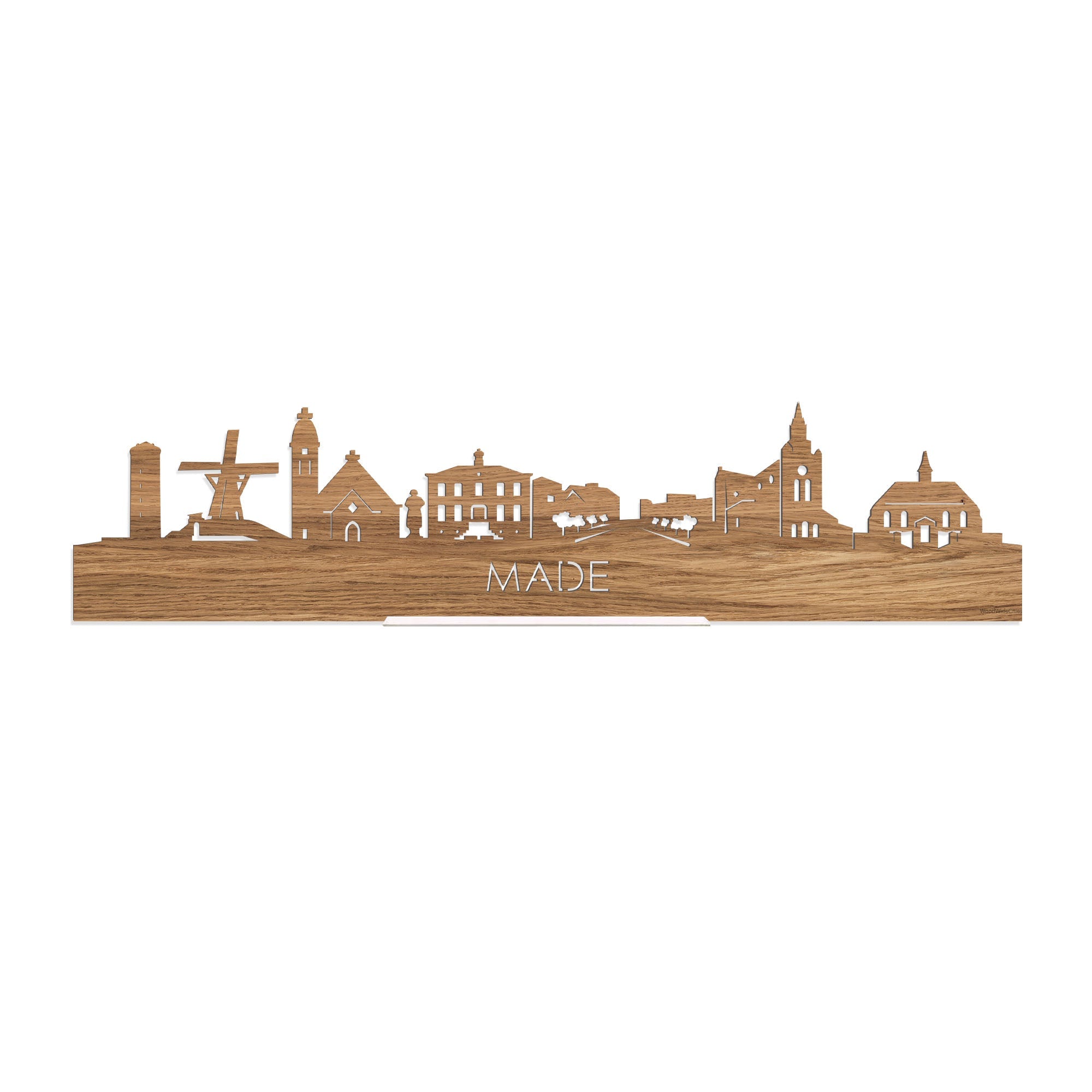 Standing Skyline Made Eiken houten cadeau decoratie relatiegeschenk van WoodWideCities