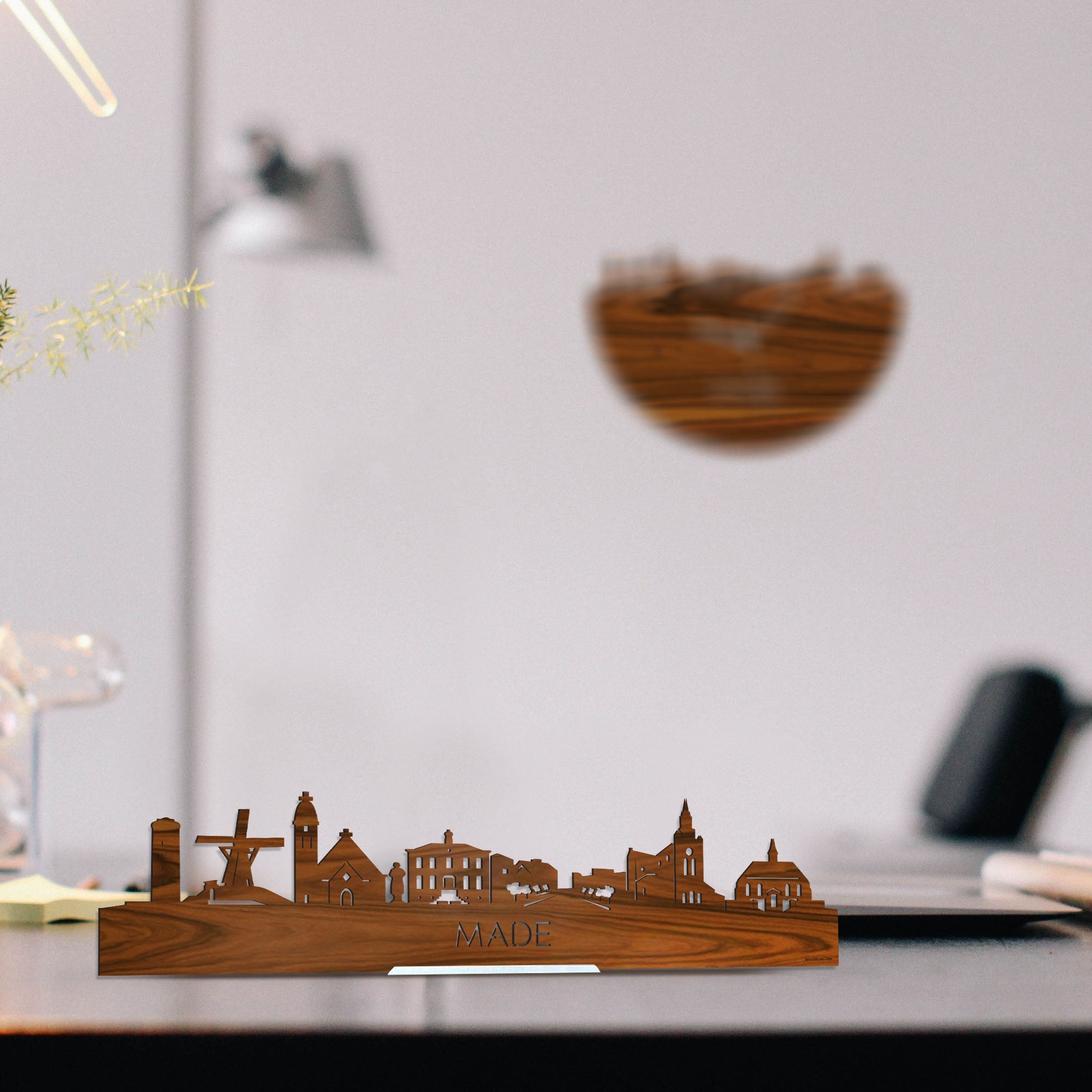 Standing Skyline Made Palissander houten cadeau decoratie relatiegeschenk van WoodWideCities