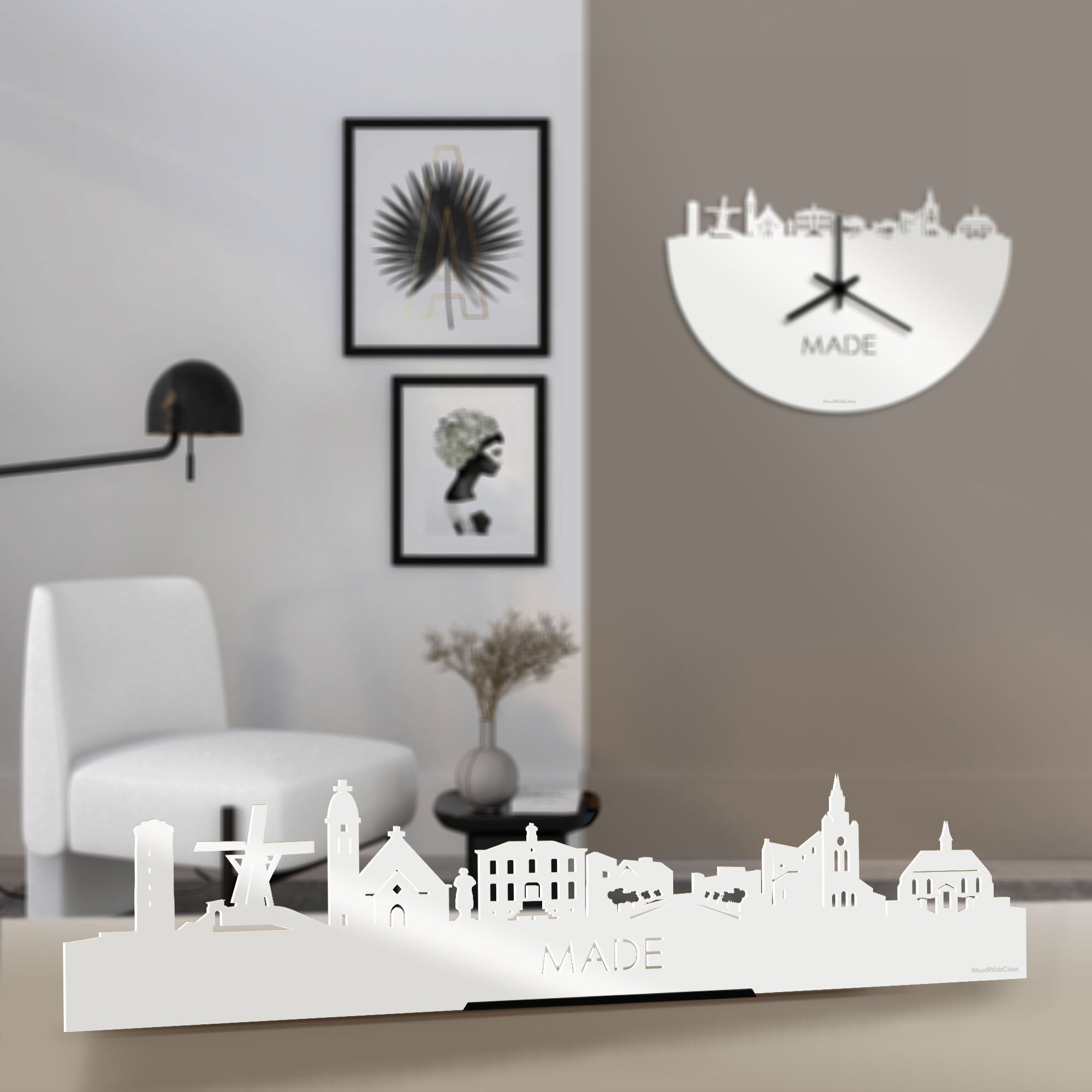 Standing Skyline Made Wit glanzend gerecycled kunststof cadeau decoratie relatiegeschenk van WoodWideCities