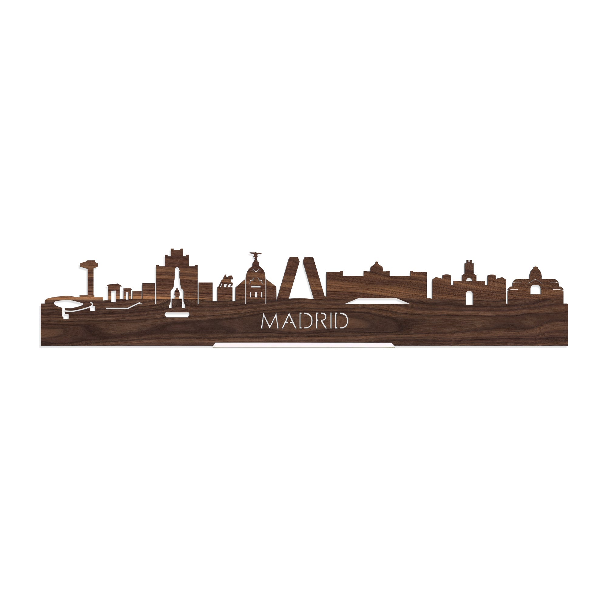 Standing Skyline Madrid Noten houten cadeau decoratie relatiegeschenk van WoodWideCities