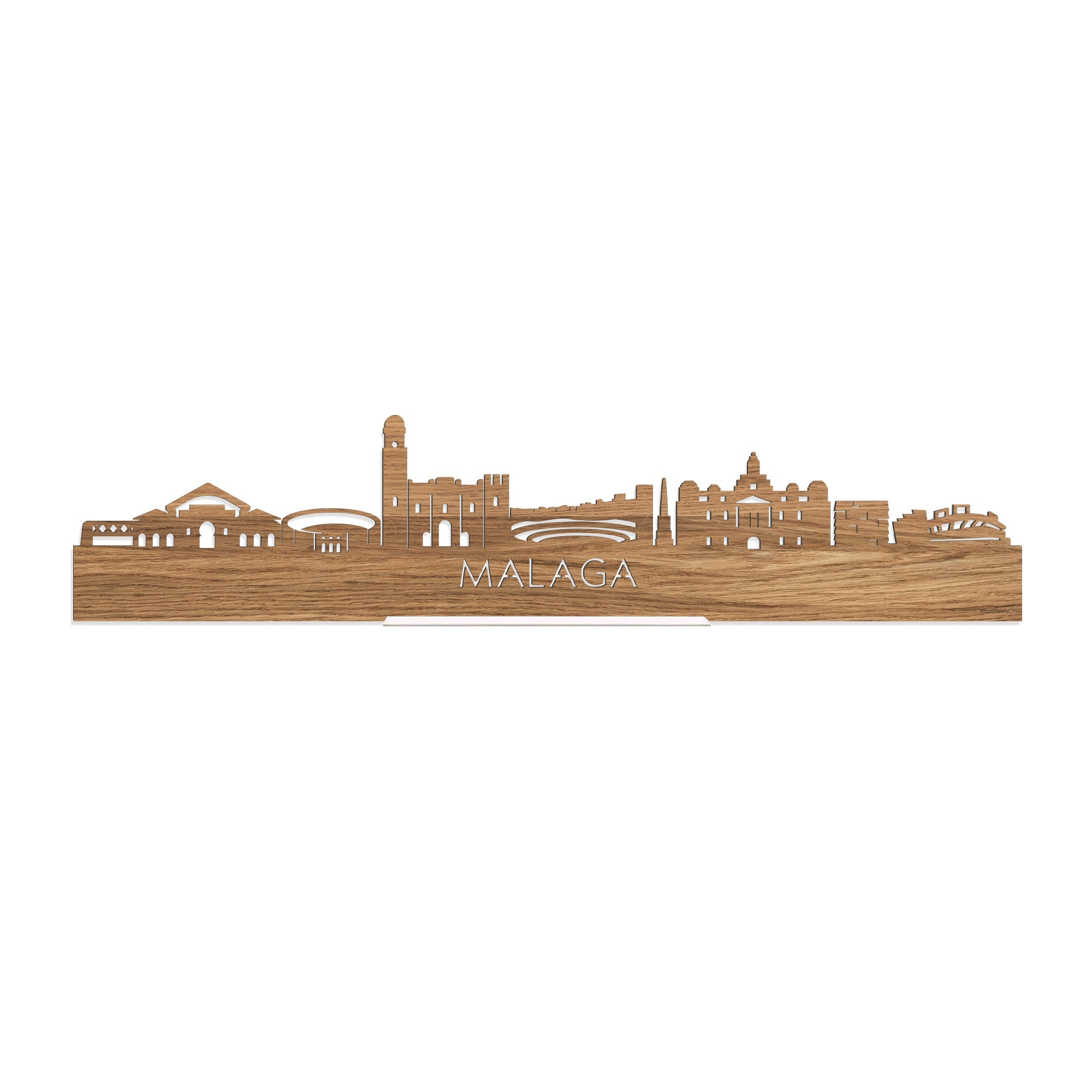 Standing Skyline Malaga Eiken houten cadeau decoratie relatiegeschenk van WoodWideCities