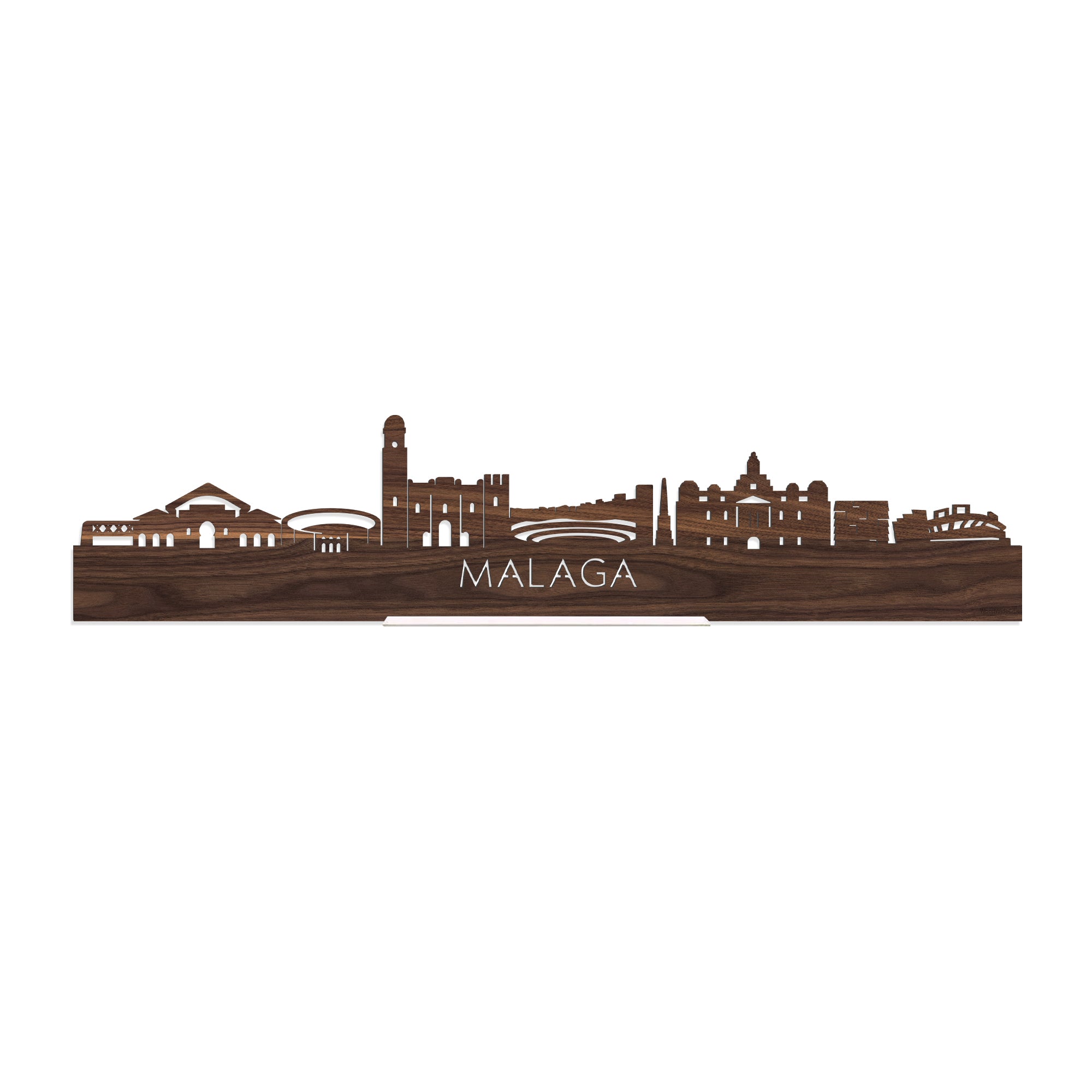 Standing Skyline Malaga Noten houten cadeau decoratie relatiegeschenk van WoodWideCities