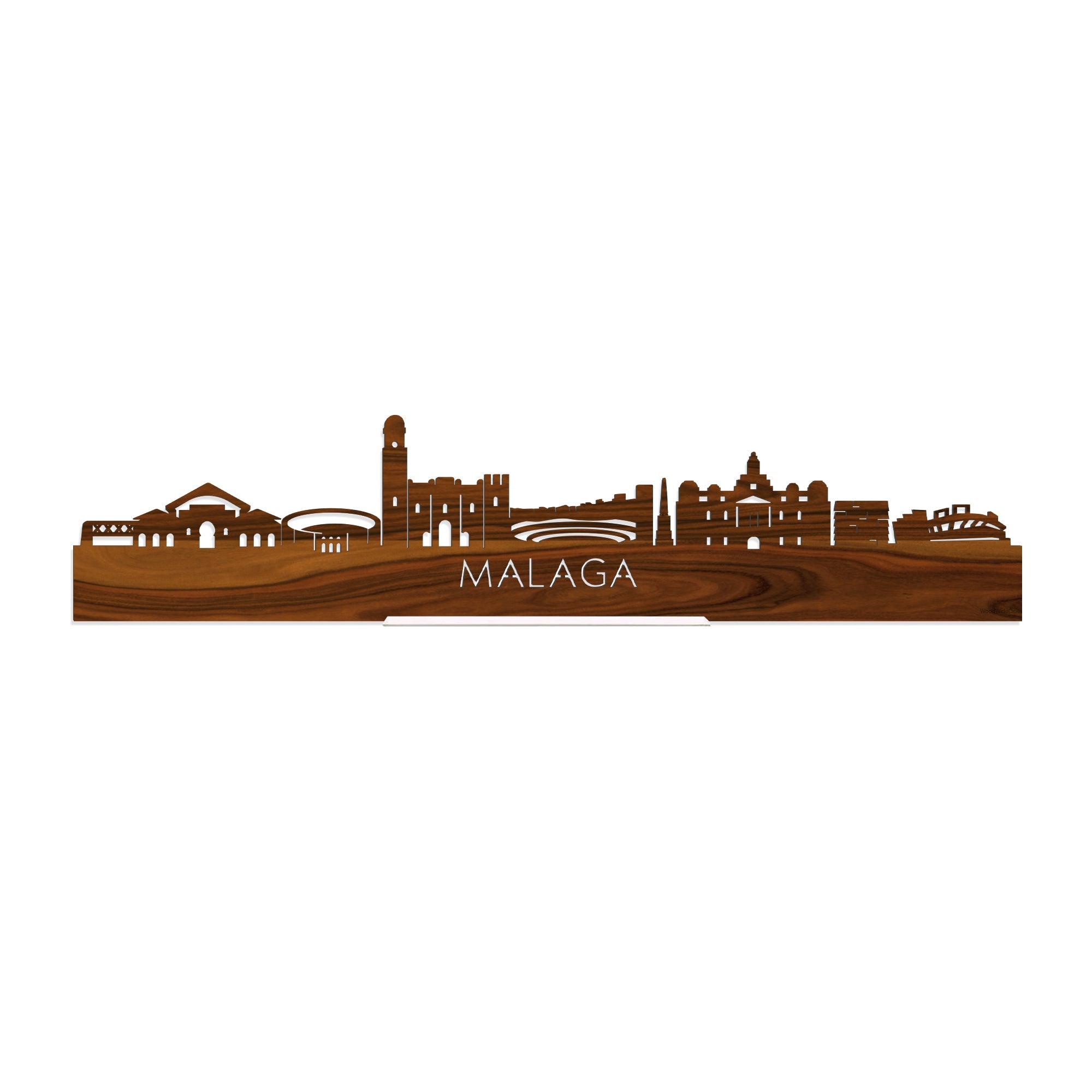 Standing Skyline Malaga Palissander houten cadeau decoratie relatiegeschenk van WoodWideCities