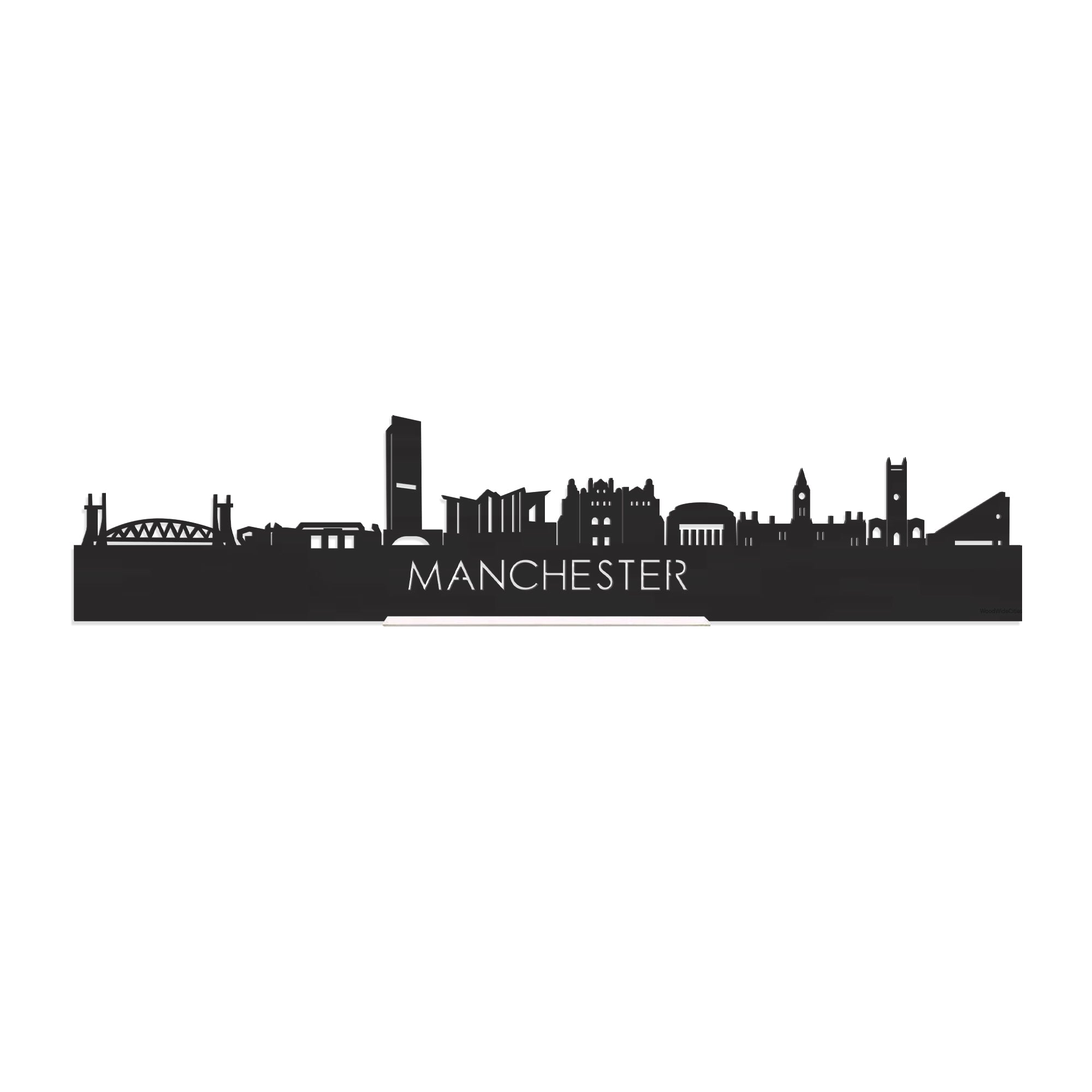 Standing Skyline Manchester Zwart houten cadeau decoratie relatiegeschenk van WoodWideCities