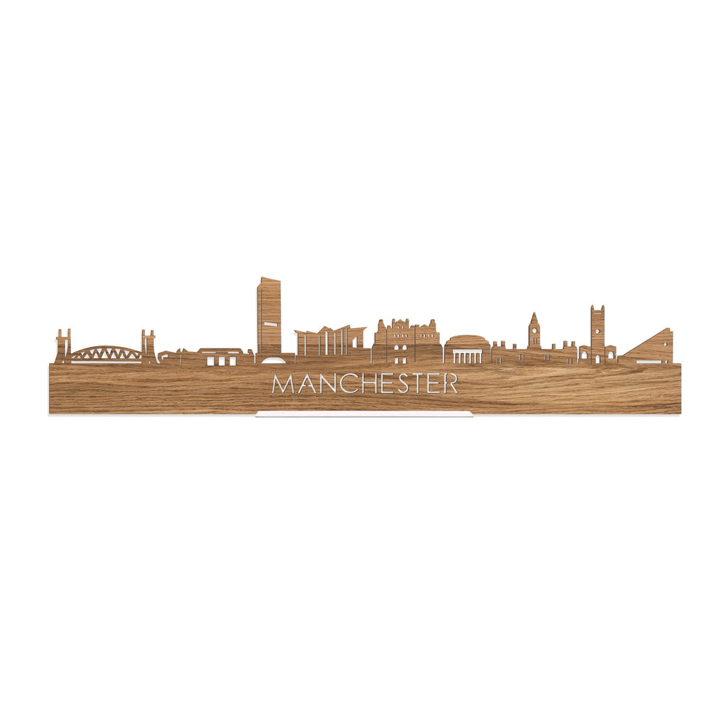 Standing Skyline Manchester Eiken houten cadeau decoratie relatiegeschenk van WoodWideCities