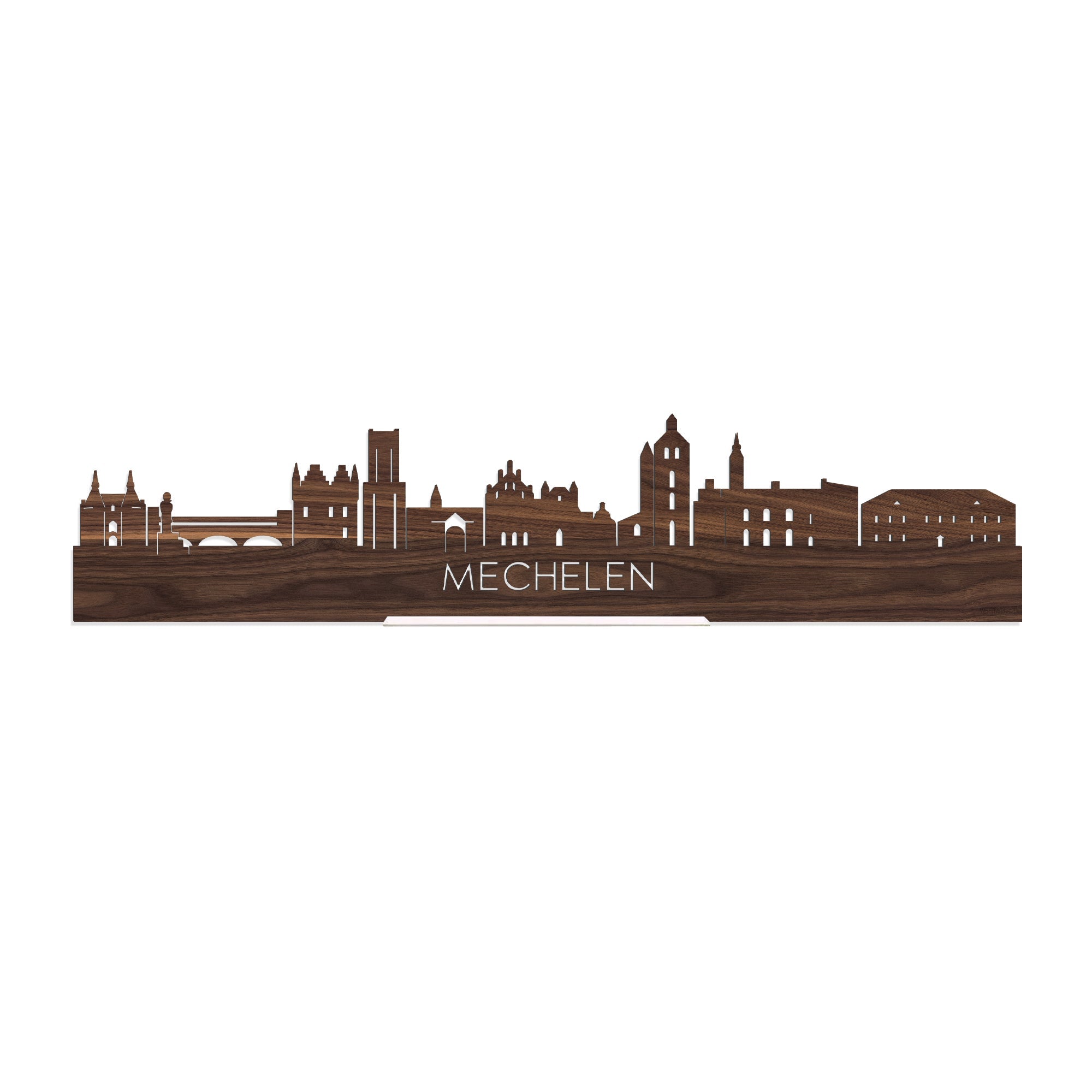 Standing Skyline Mechelen Noten houten cadeau decoratie relatiegeschenk van WoodWideCities