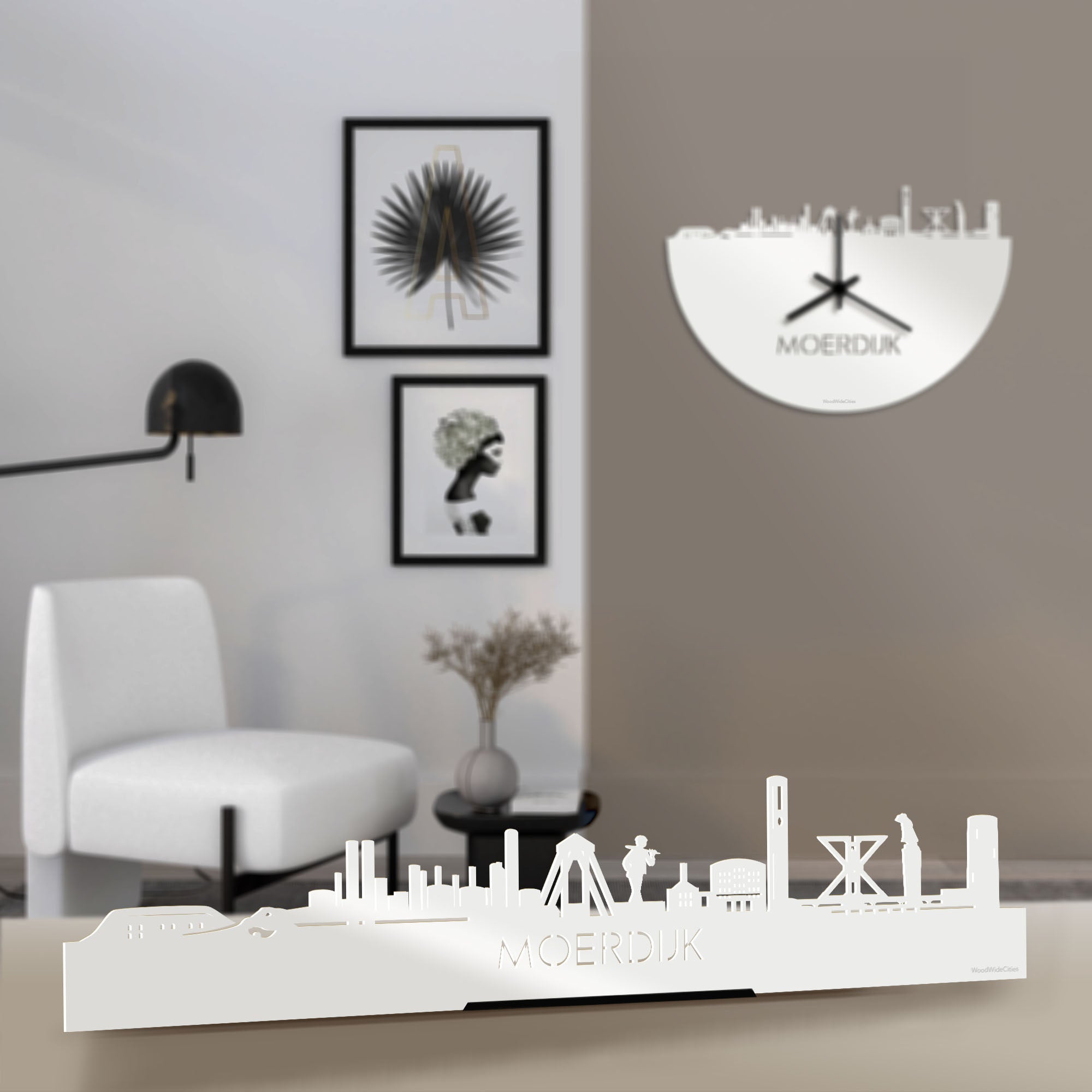 Standing Skyline Moerdijk Wit glanzend gerecycled kunststof cadeau decoratie relatiegeschenk van WoodWideCities