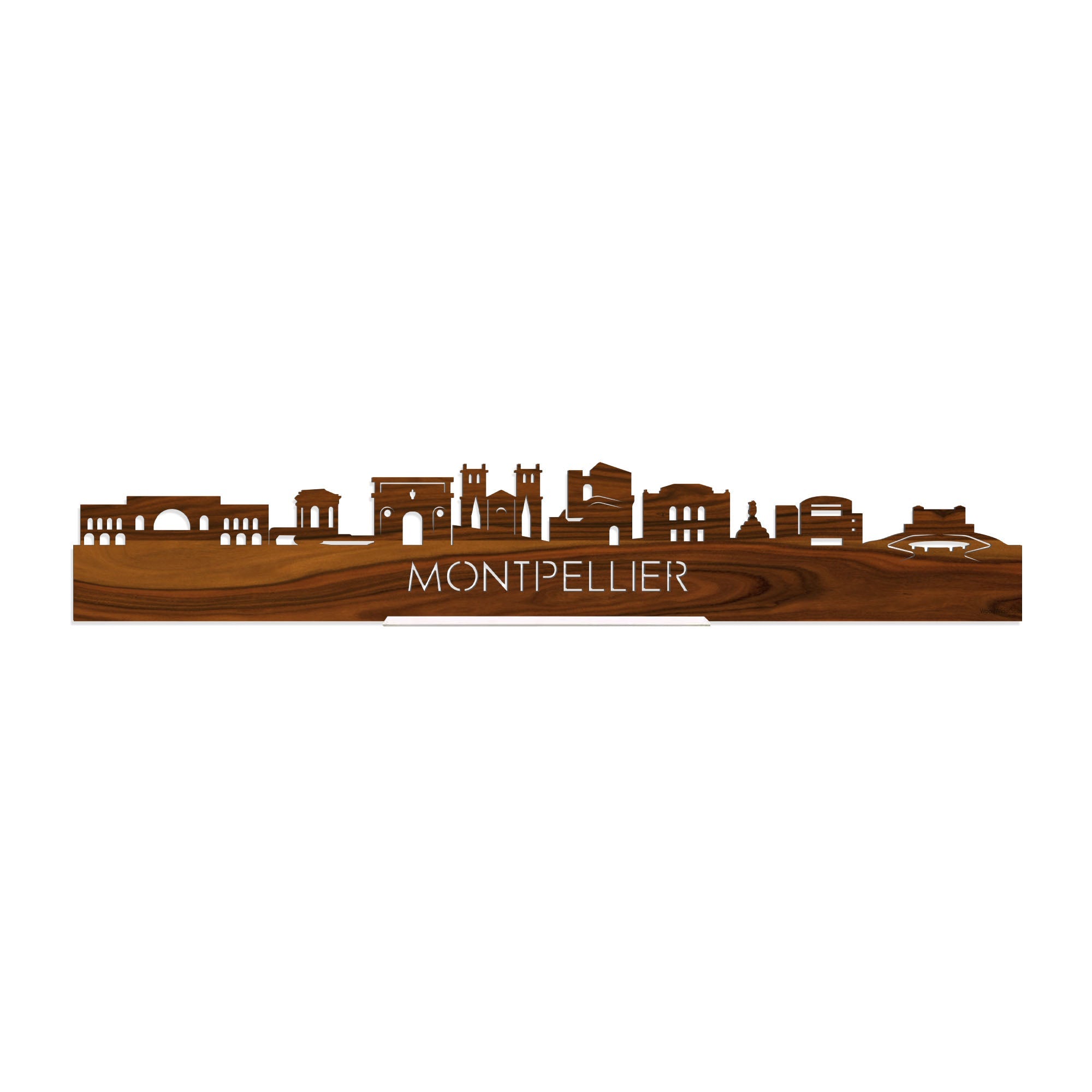 Standing Skyline Montpellier Palissander houten cadeau decoratie relatiegeschenk van WoodWideCities