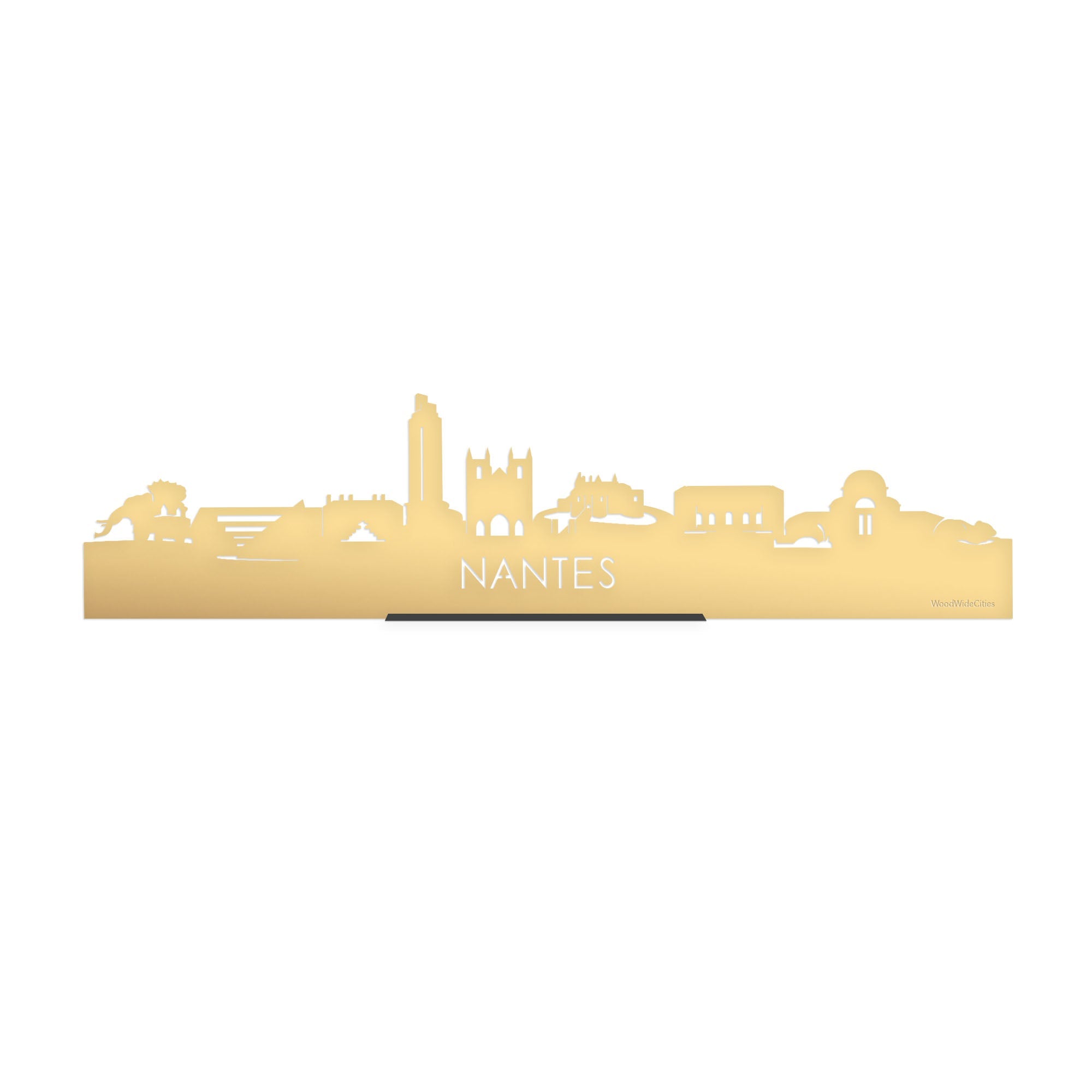 Standing Skyline Nantes Metallic Goud gerecycled kunststof cadeau decoratie relatiegeschenk van WoodWideCities