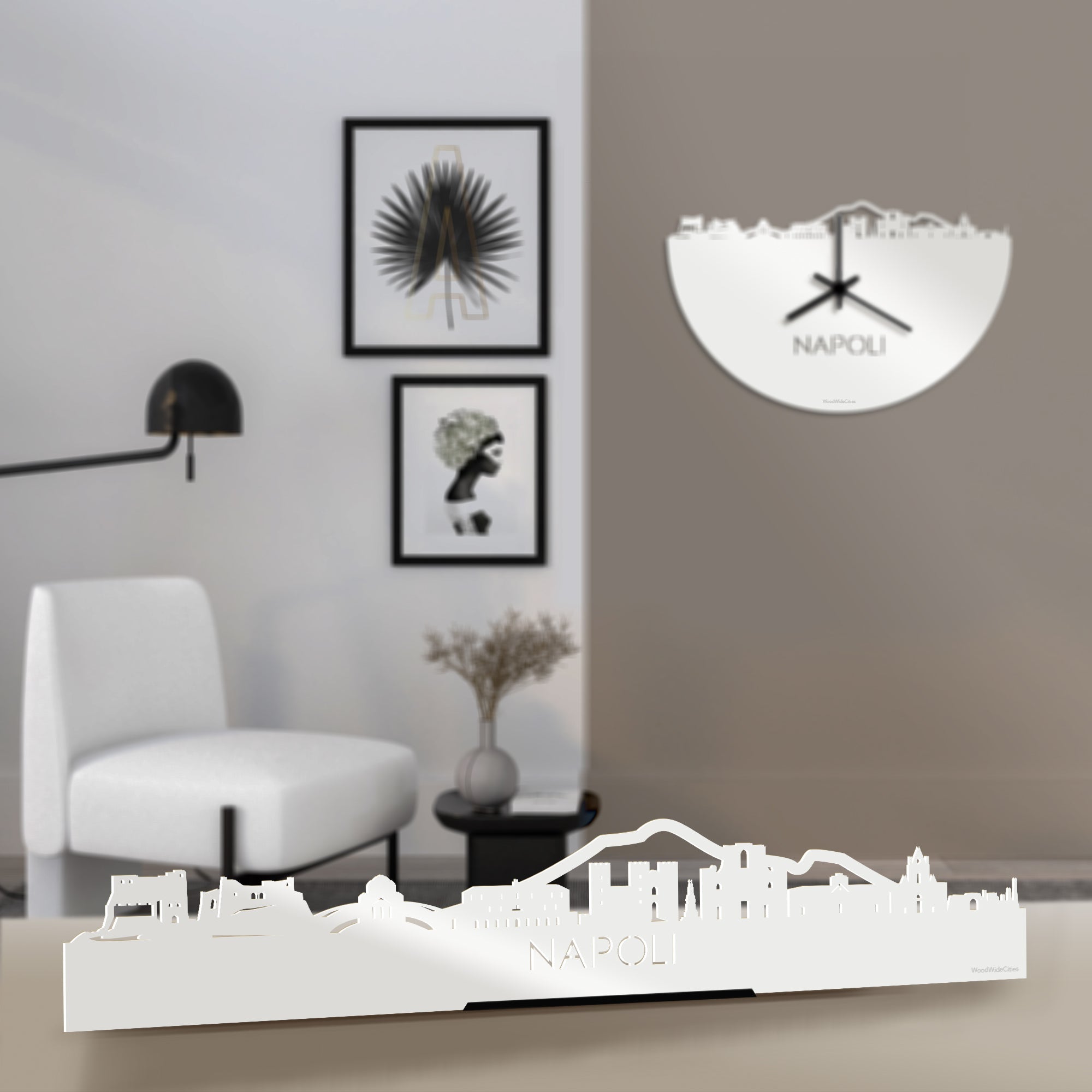 Standing Skyline Napoli Wit glanzend gerecycled kunststof cadeau decoratie relatiegeschenk van WoodWideCities