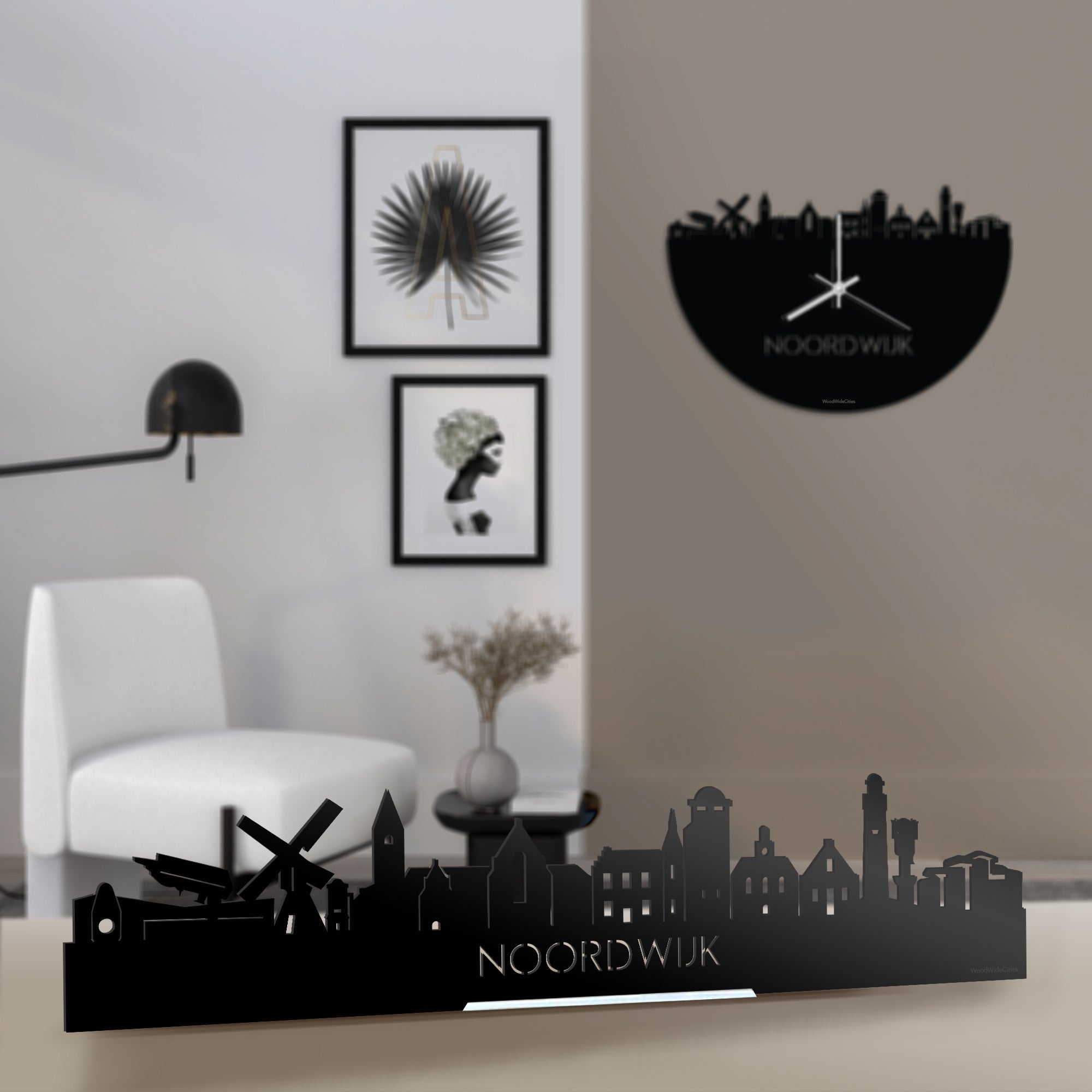 Standing Skyline Noordwijk Zwart glanzend gerecycled kunststof cadeau decoratie relatiegeschenk van WoodWideCities