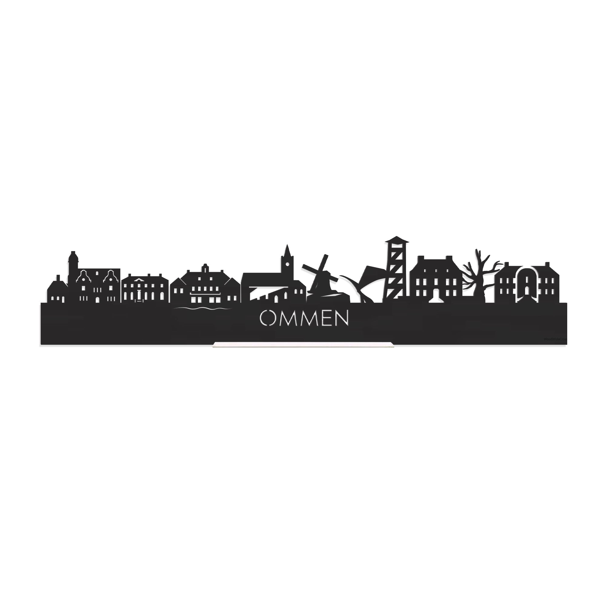 Standing Skyline Ommen Zwart houten cadeau decoratie relatiegeschenk van WoodWideCities