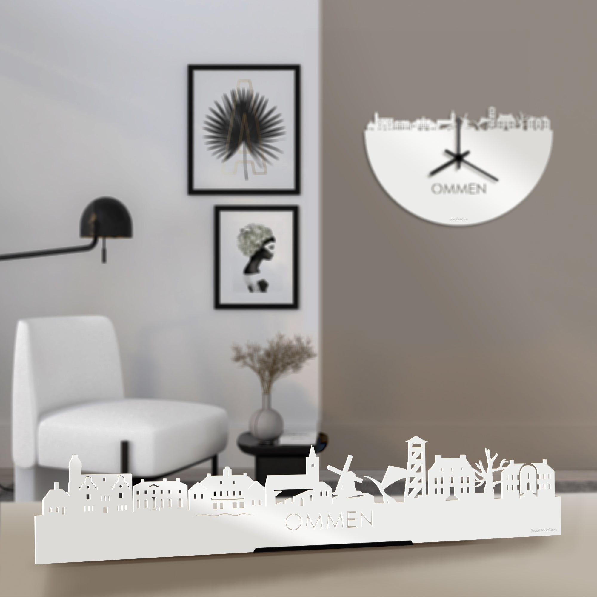 Standing Skyline Ommen Wit glanzend gerecycled kunststof cadeau decoratie relatiegeschenk van WoodWideCities