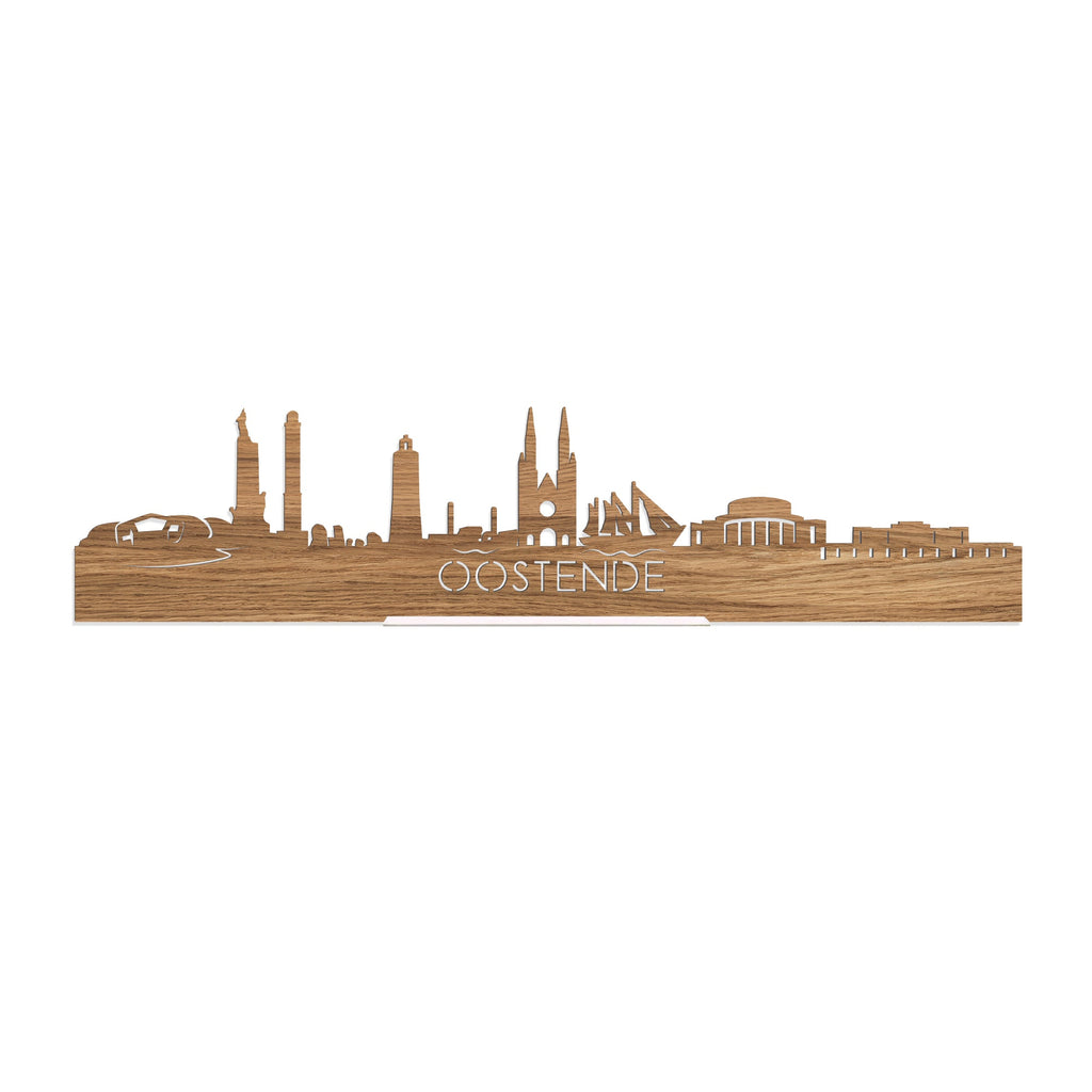 Standing Skyline Oostende Eiken houten cadeau decoratie relatiegeschenk van WoodWideCities