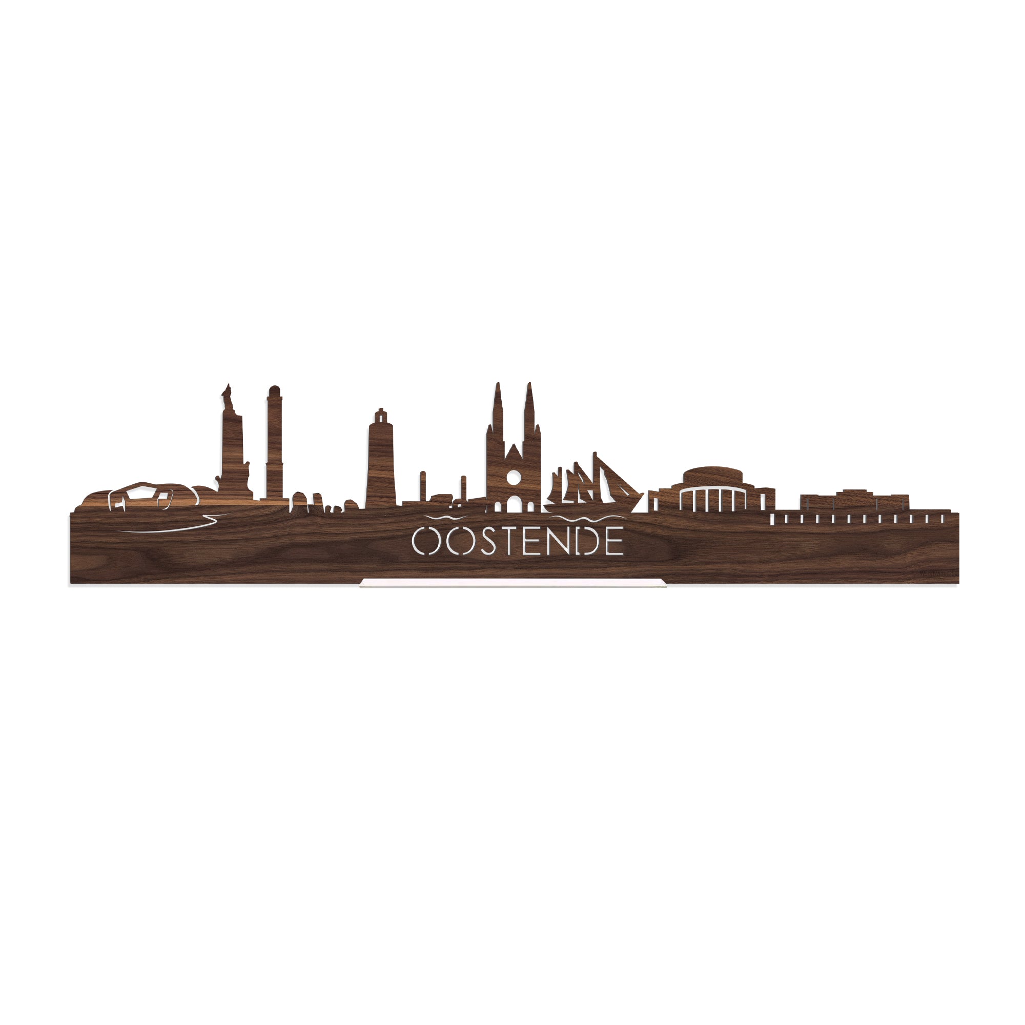 Standing Skyline Oostende Noten houten cadeau decoratie relatiegeschenk van WoodWideCities