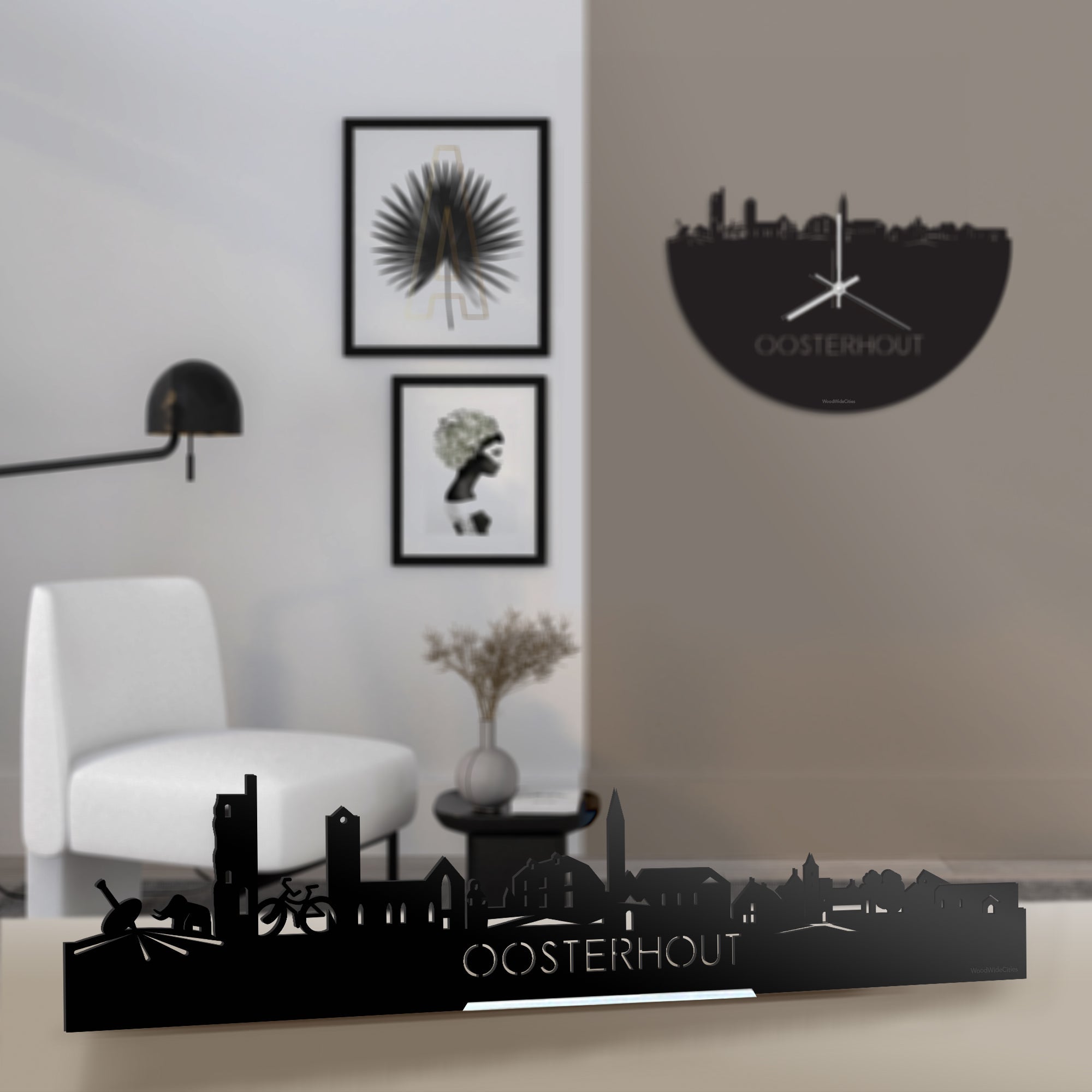 Standing Skyline Oosterhout Zwart glanzend gerecycled kunststof cadeau decoratie relatiegeschenk van WoodWideCities