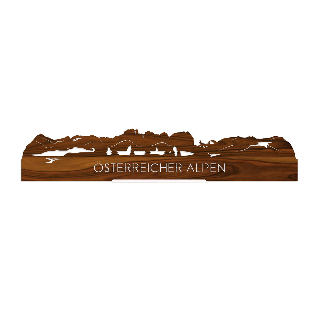 Standing Skyline Österreicher Alpen Palissander houten cadeau decoratie relatiegeschenk van WoodWideCities