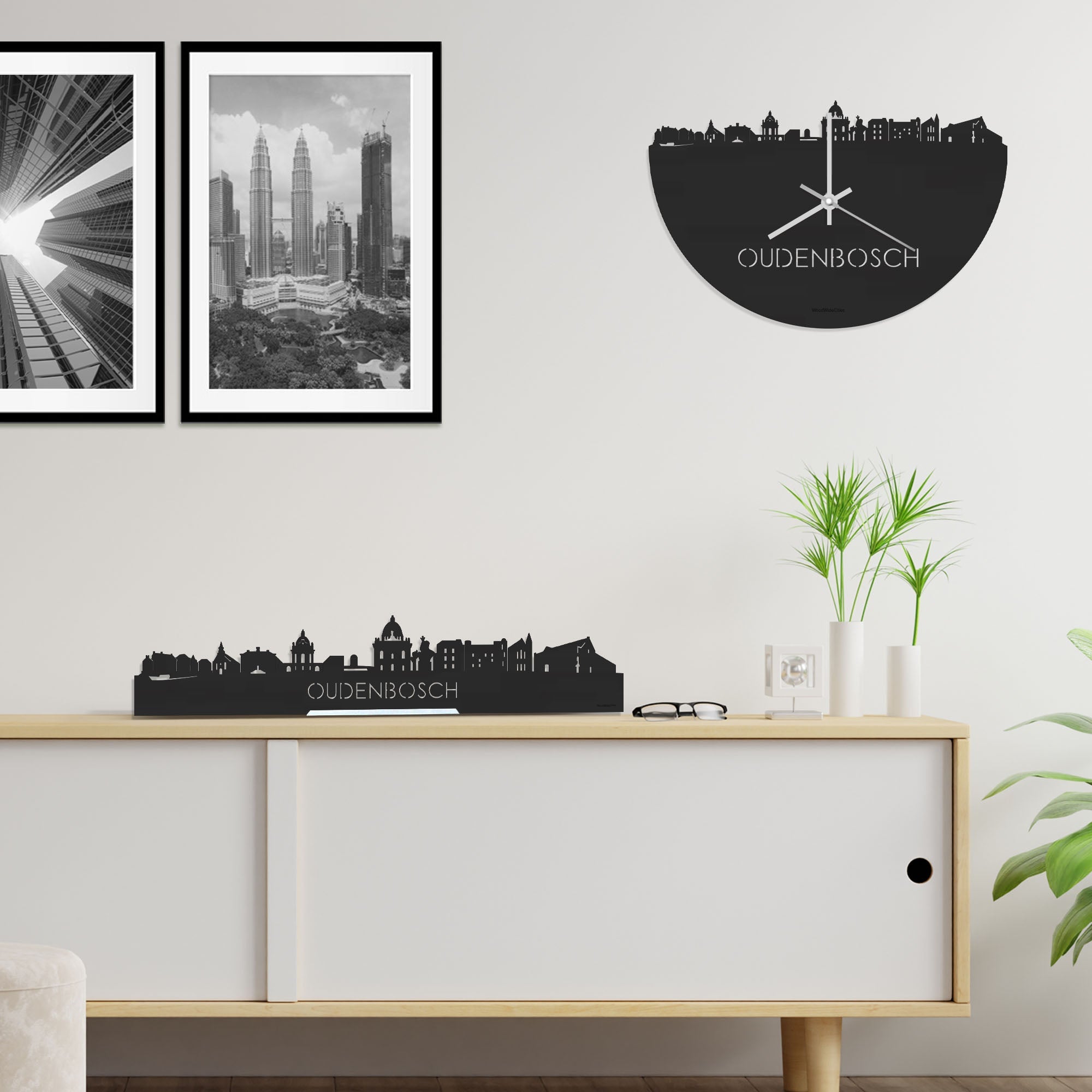 Standing Skyline Oudenbosch Zwart houten cadeau decoratie relatiegeschenk van WoodWideCities