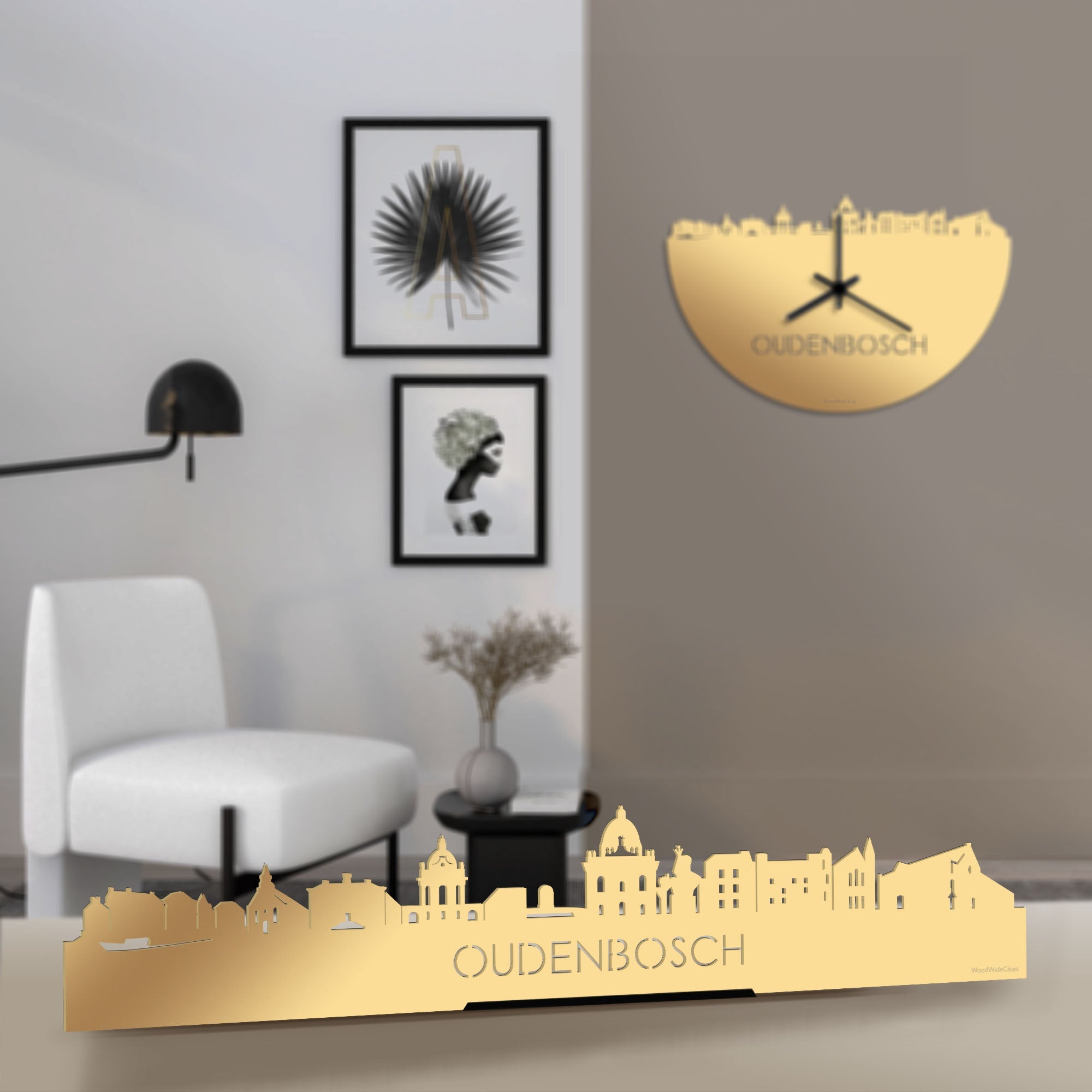 Standing Skyline Oudenbosch Metallic Goud gerecycled kunststof cadeau decoratie relatiegeschenk van WoodWideCities