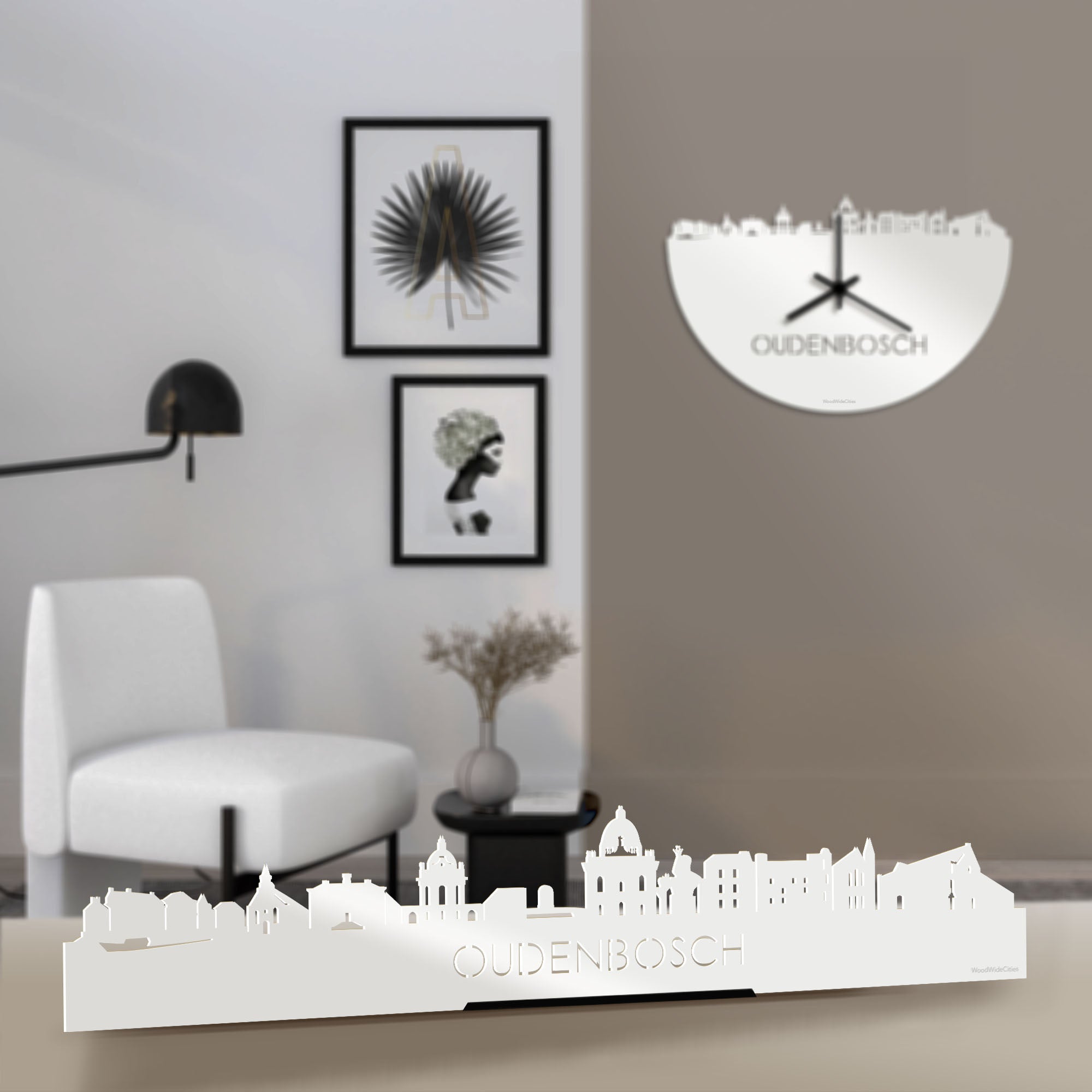 Standing Skyline Oudenbosch Wit glanzend gerecycled kunststof cadeau decoratie relatiegeschenk van WoodWideCities