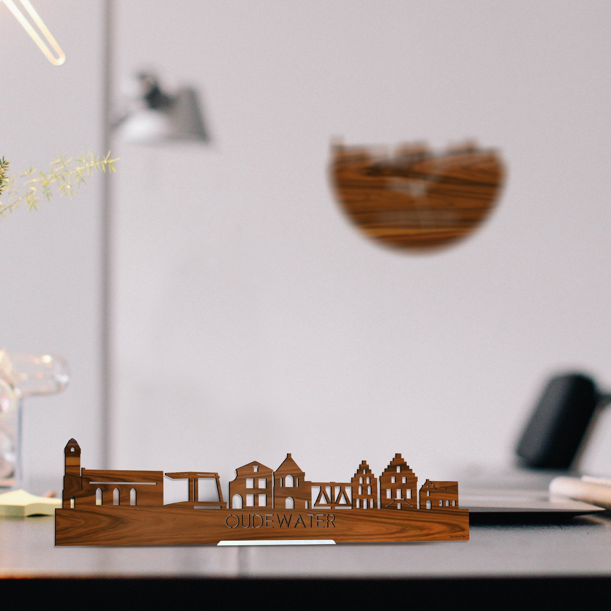 Standing Skyline Oudewater Palissander houten cadeau decoratie relatiegeschenk van WoodWideCities