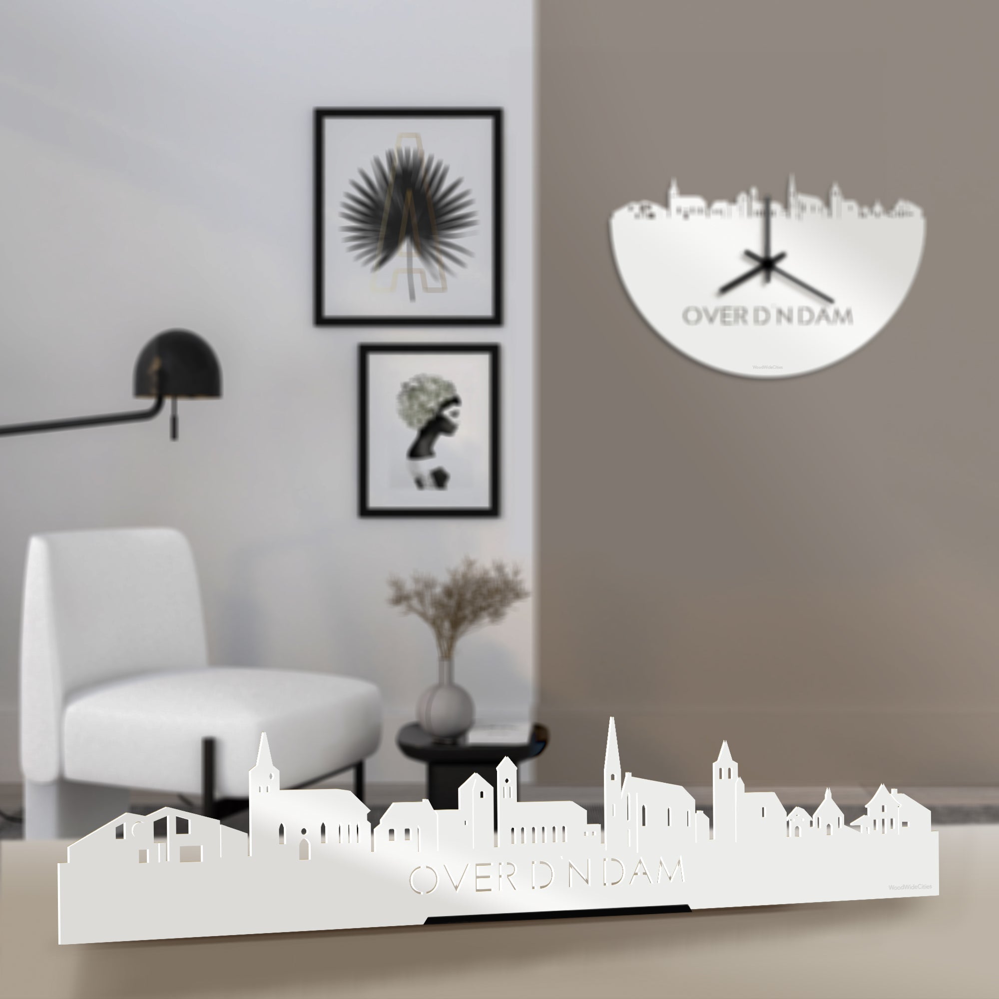 Standing Skyline Over d'n Dam Wit glanzend gerecycled kunststof cadeau decoratie relatiegeschenk van WoodWideCities