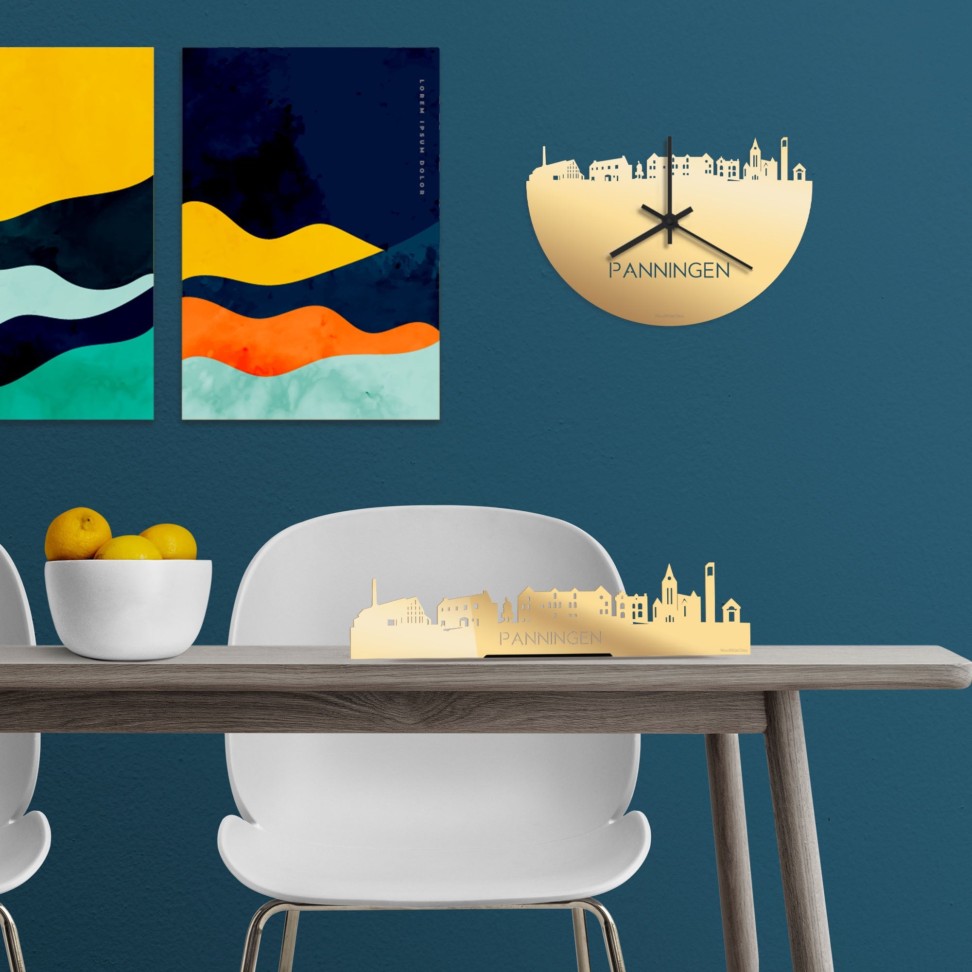 Standing Skyline Panningen Metallic Goud gerecycled kunststof cadeau decoratie relatiegeschenk van WoodWideCities