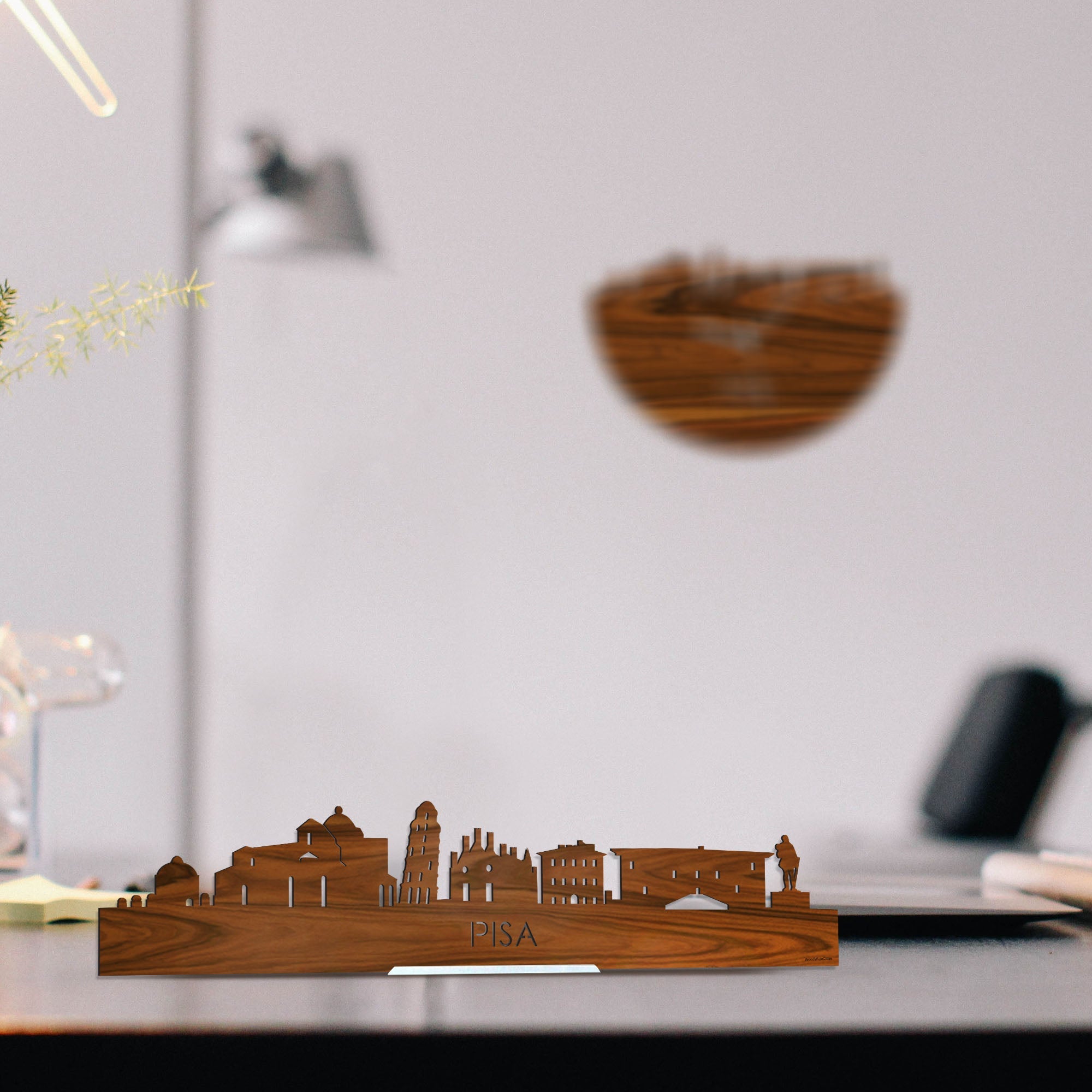 Standing Skyline Pisa Palissander houten cadeau decoratie relatiegeschenk van WoodWideCities