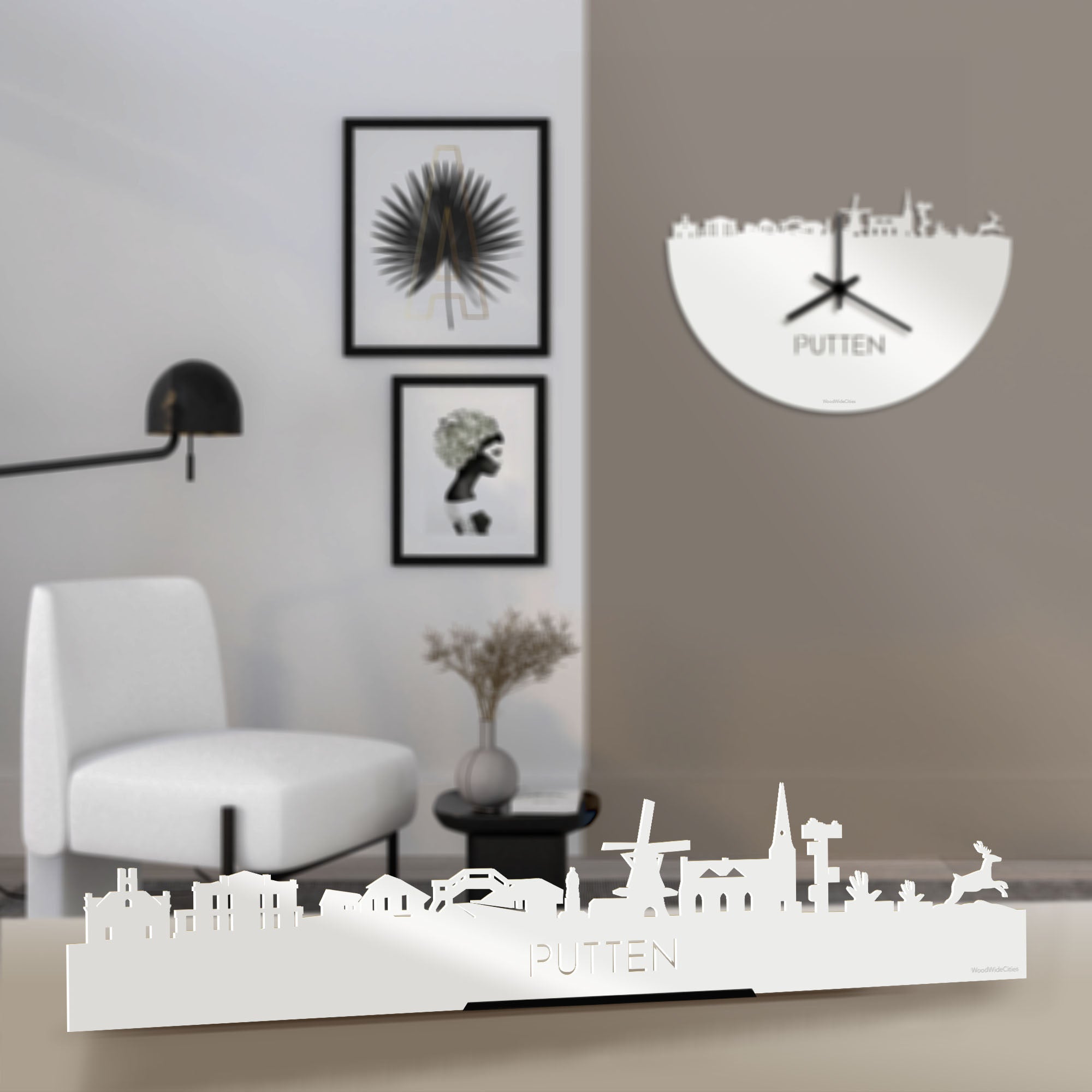 Standing Skyline Putten Wit glanzend gerecycled kunststof cadeau decoratie relatiegeschenk van WoodWideCities