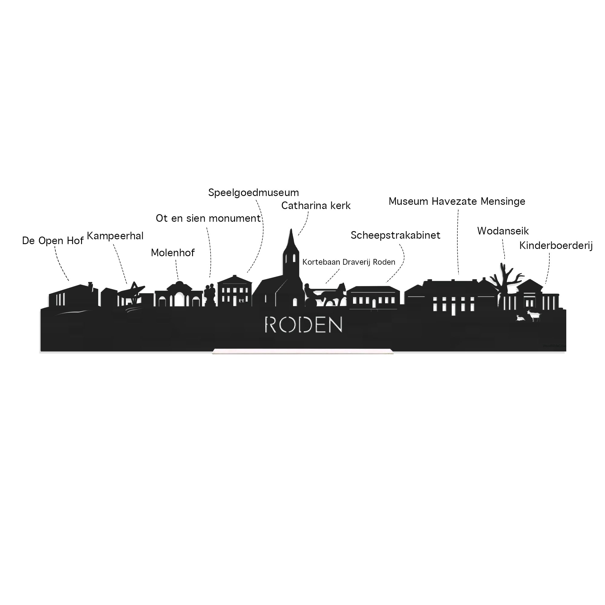 Standing Skyline Roden Zwart houten cadeau decoratie relatiegeschenk van WoodWideCities