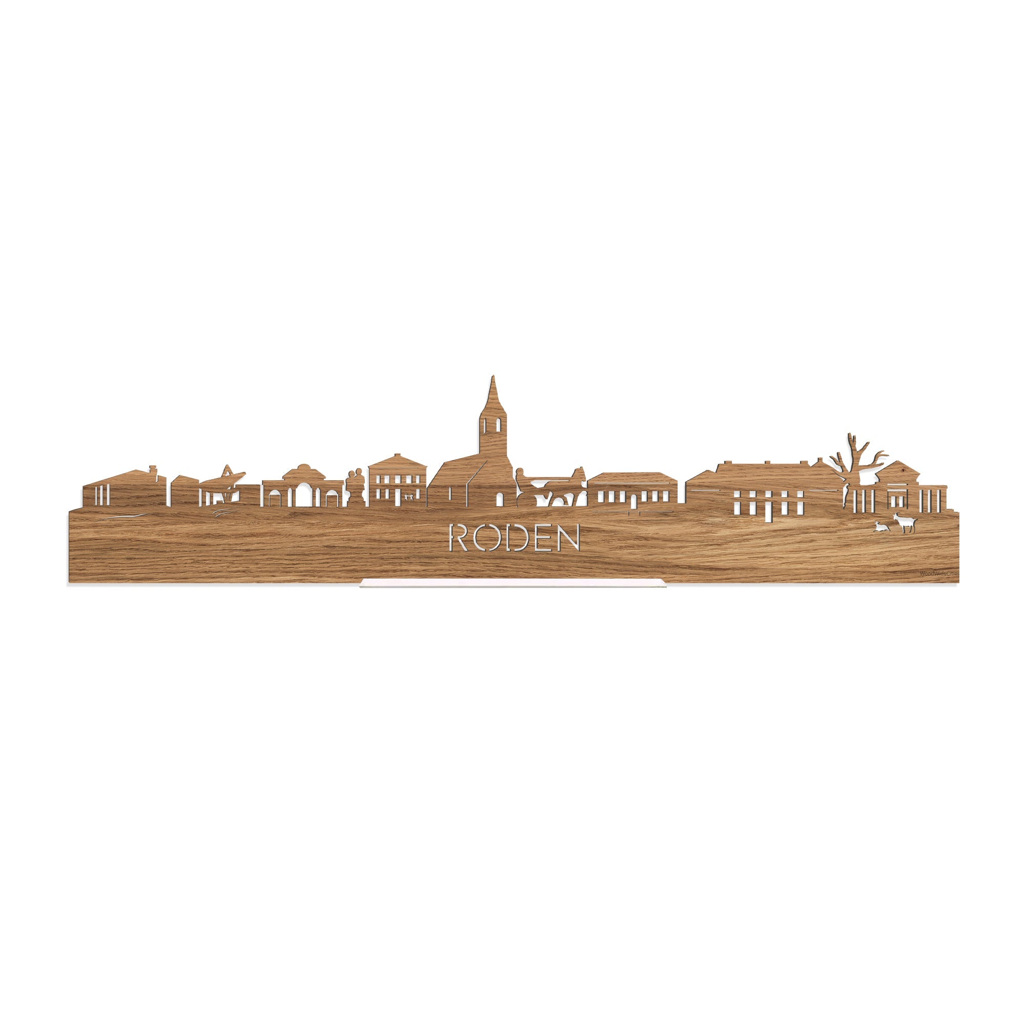 Standing Skyline Roden Eiken houten cadeau decoratie relatiegeschenk van WoodWideCities