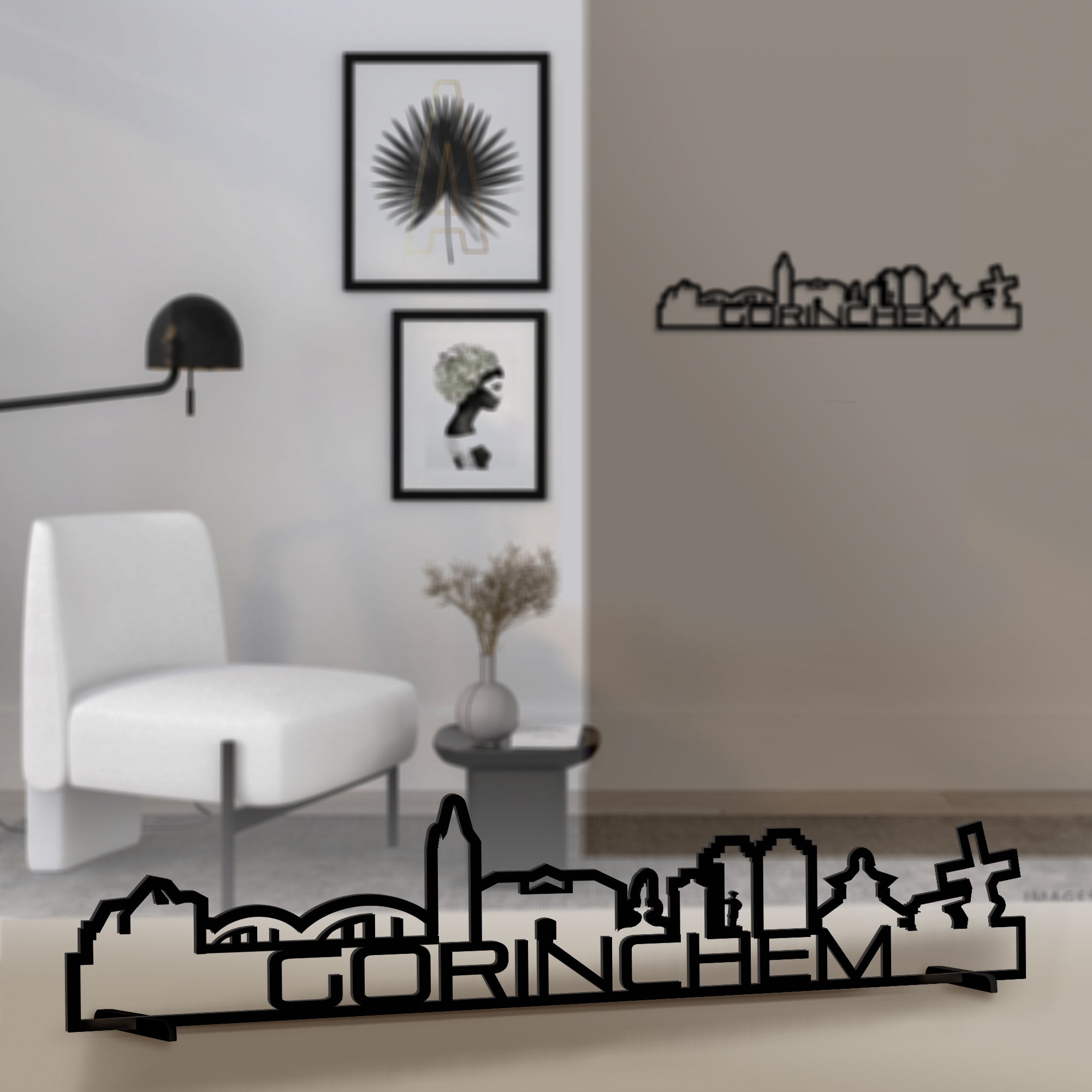 Standing Skyline Shape Gorinchem Black houten cadeau decoratie relatiegeschenk van WoodWideCities