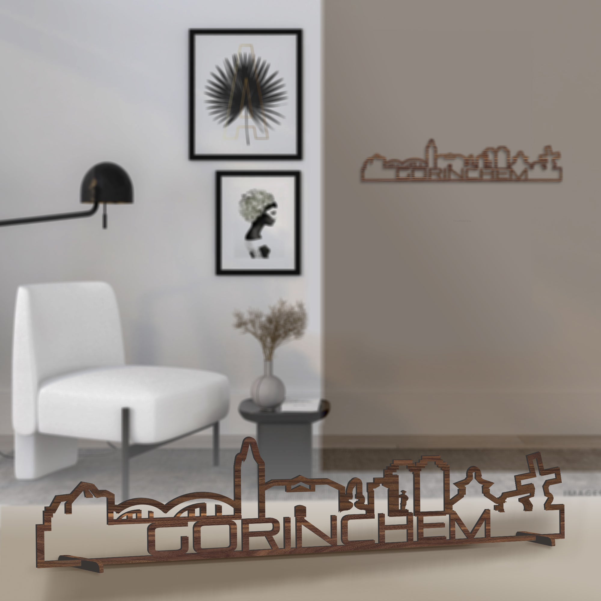 Standing Skyline Shape Gorinchem Noten houten cadeau decoratie relatiegeschenk van WoodWideCities