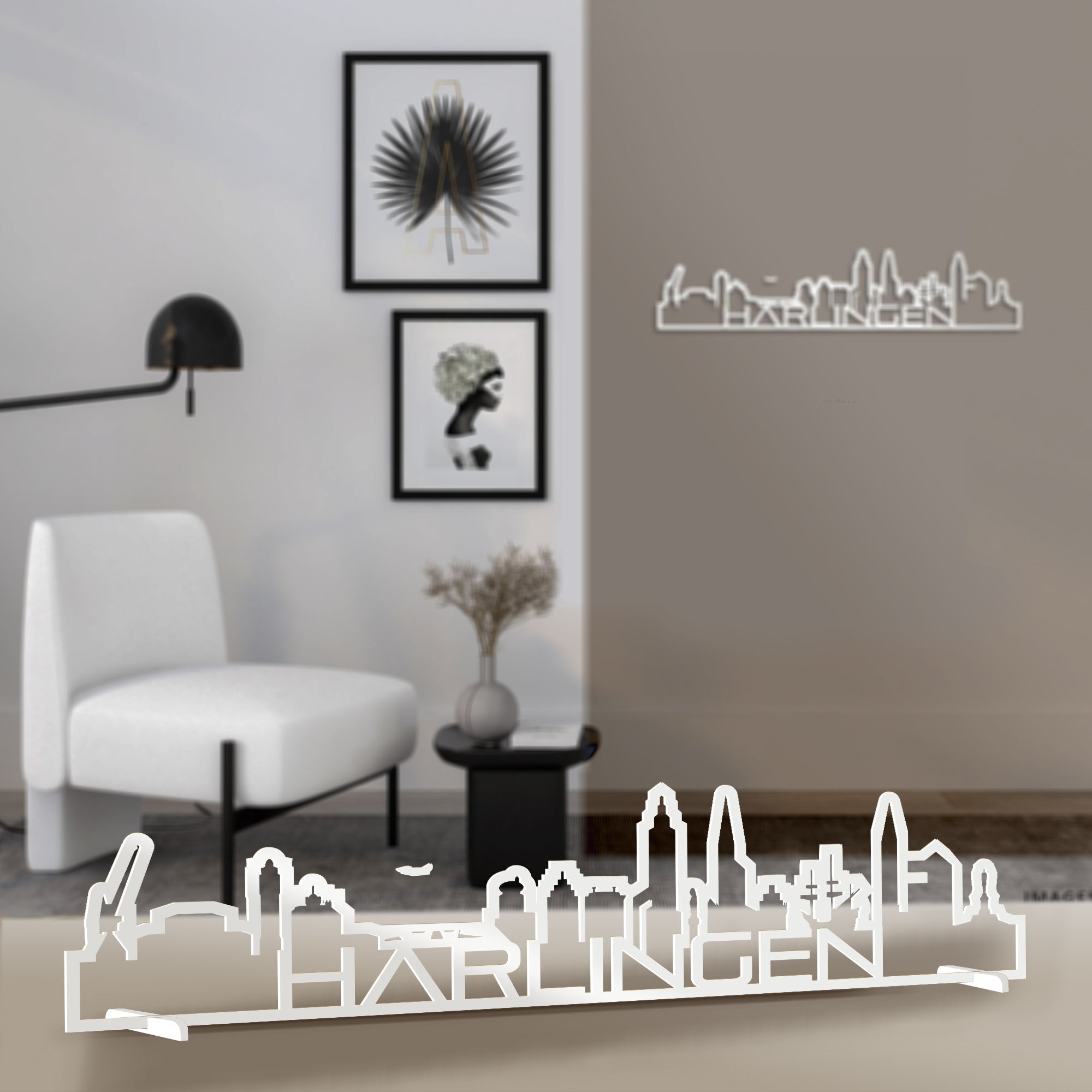 Standing Skyline Shape Harlingen Wit glanzend gerecycled kunststof cadeau decoratie relatiegeschenk van WoodWideCities