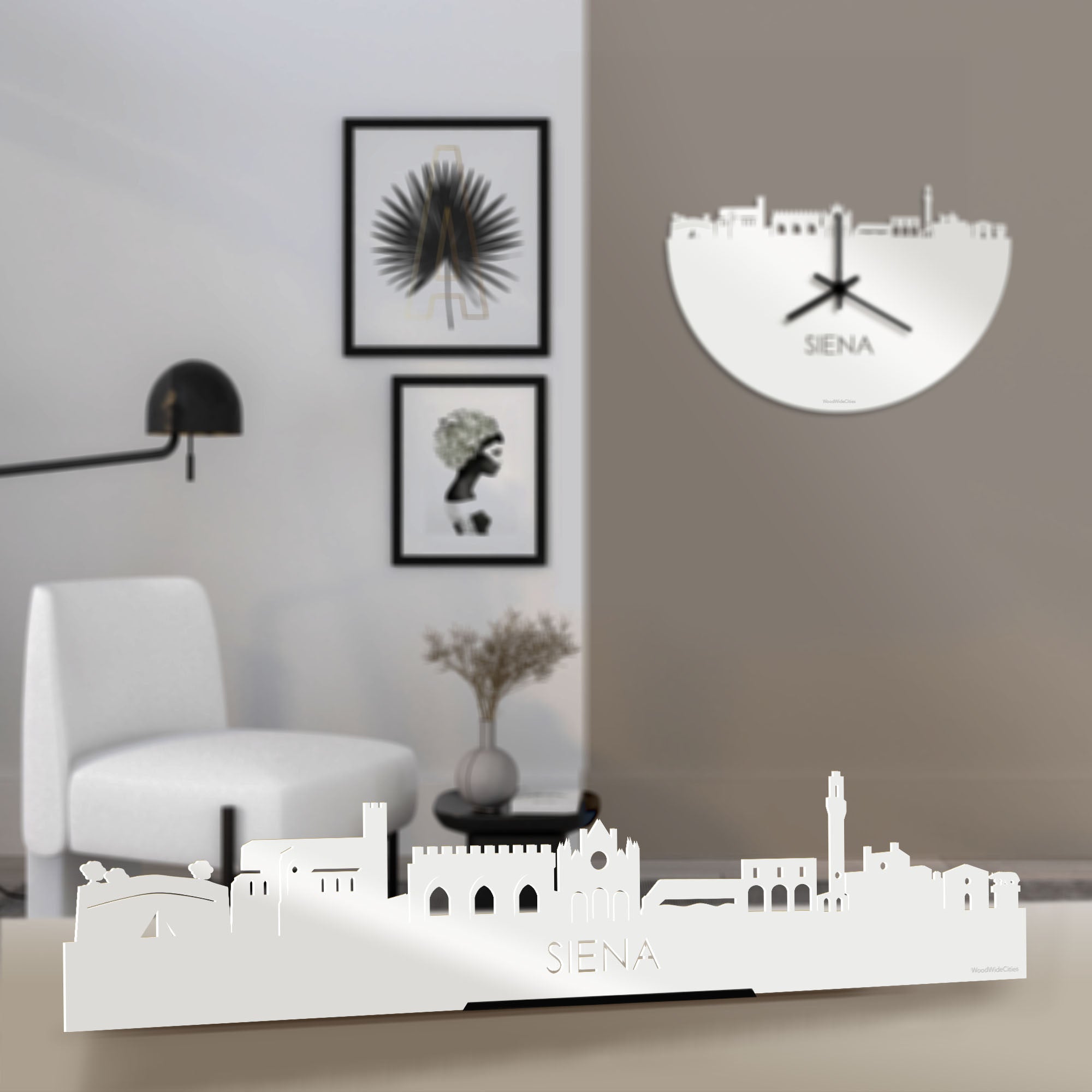 Standing Skyline Siena Wit glanzend gerecycled kunststof cadeau decoratie relatiegeschenk van WoodWideCities