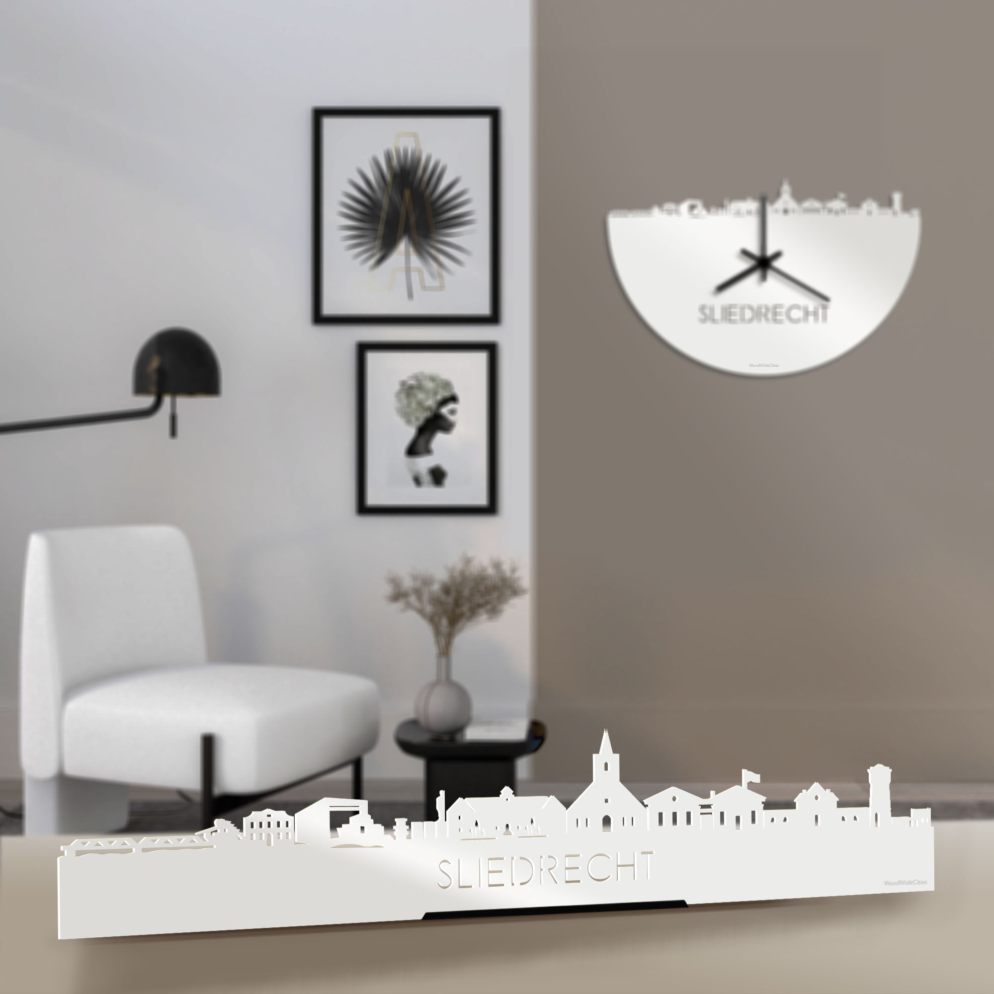 Standing Skyline Sliedrecht Wit glanzend gerecycled kunststof cadeau decoratie relatiegeschenk van WoodWideCities