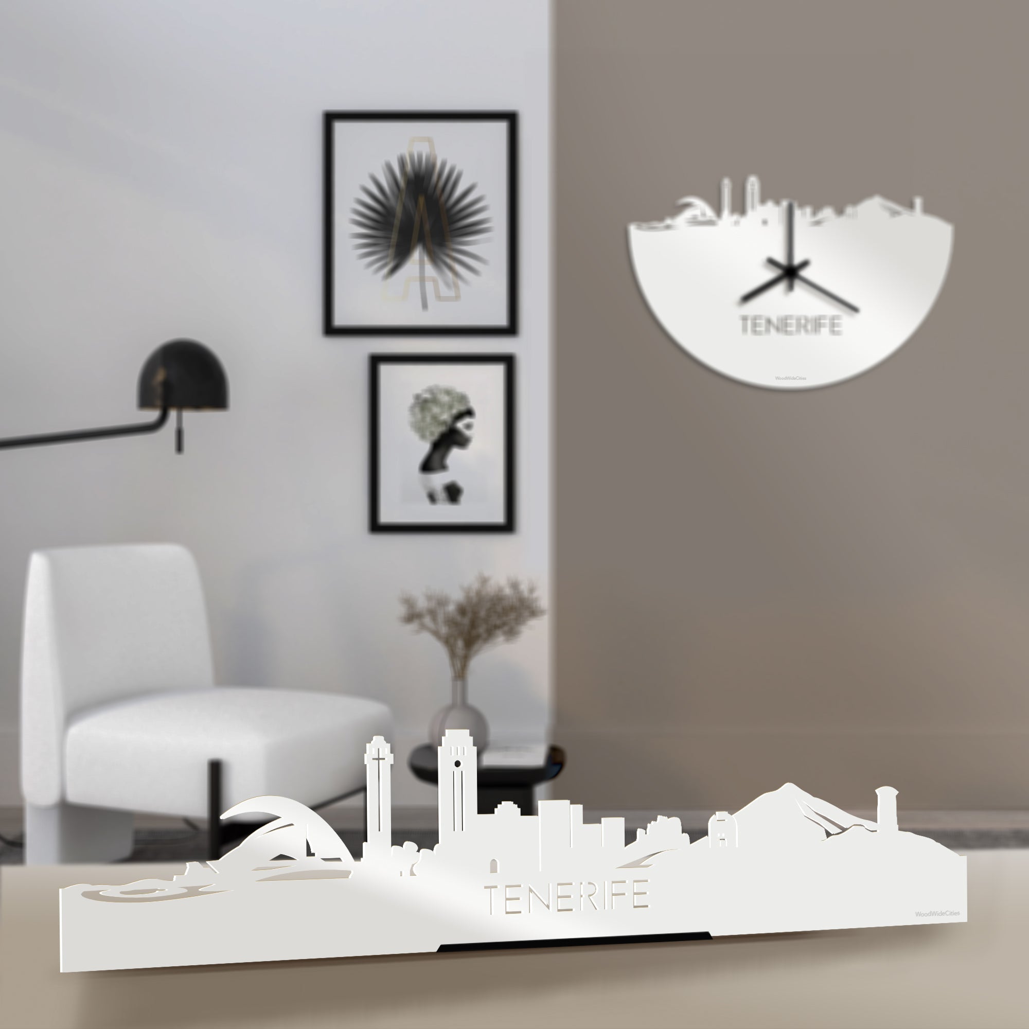 Standing Skyline Tenerife Wit glanzend gerecycled kunststof cadeau decoratie relatiegeschenk van WoodWideCities