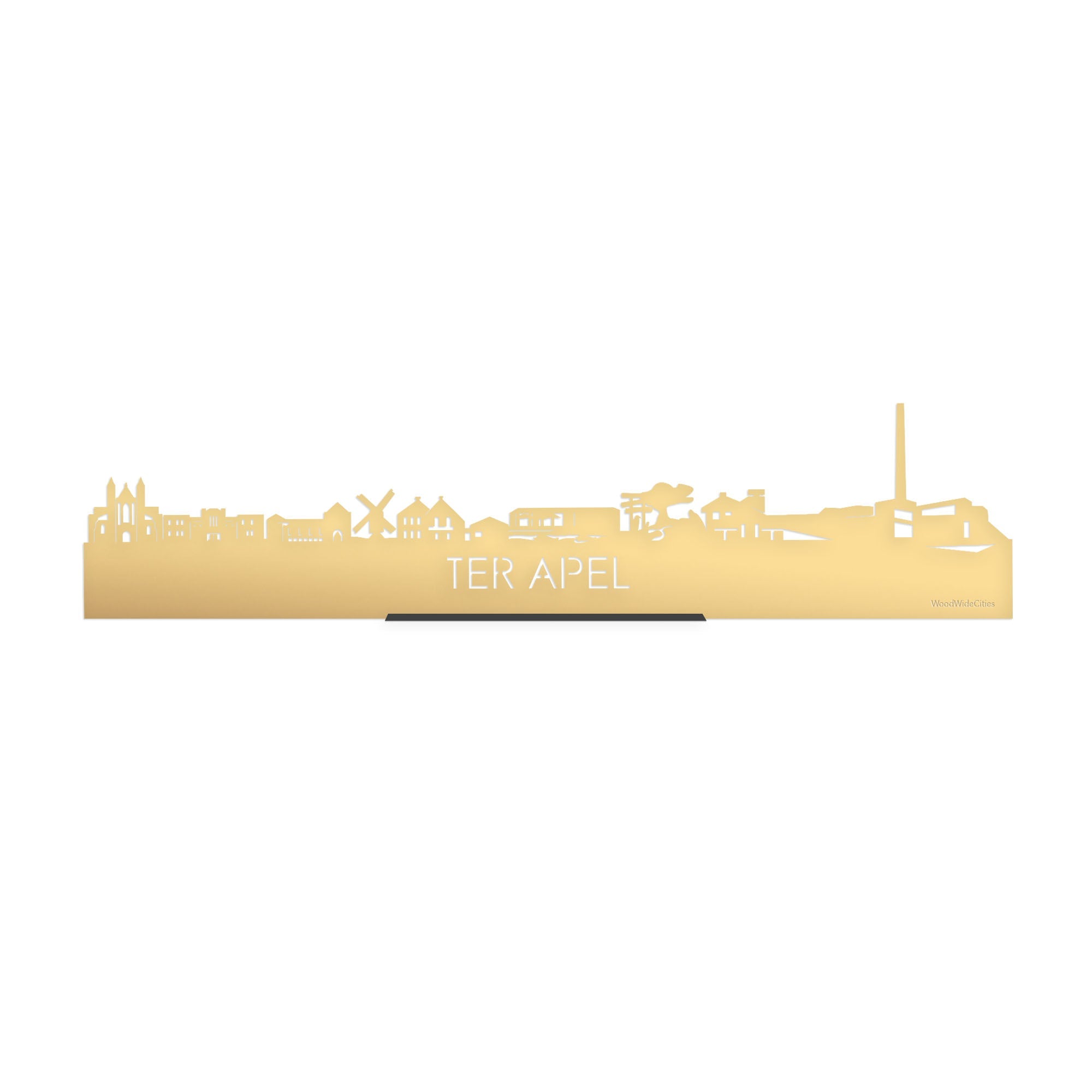 Standing Skyline Ter Apel Metallic Goud gerecycled kunststof cadeau decoratie relatiegeschenk van WoodWideCities