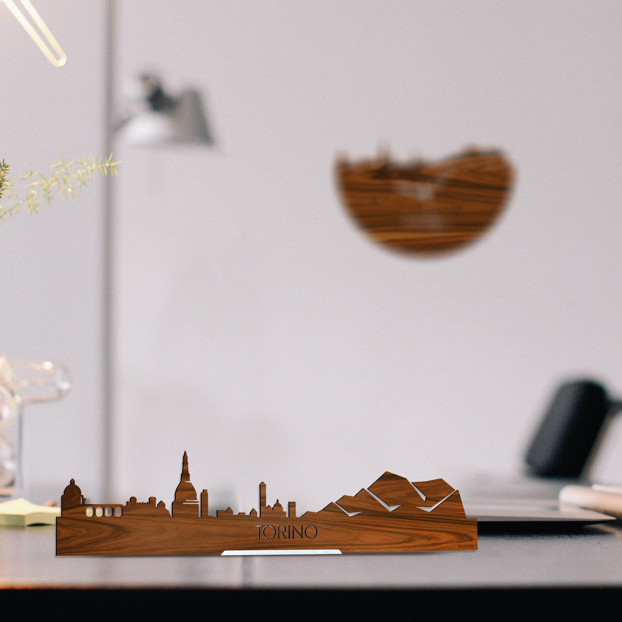 Standing Skyline Torino Palissander houten cadeau decoratie relatiegeschenk van WoodWideCities