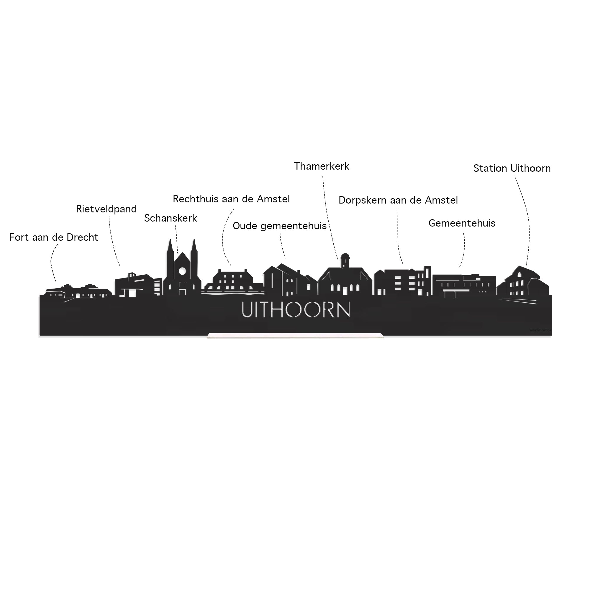 Standing Skyline Uithoorn Zwart houten cadeau decoratie relatiegeschenk van WoodWideCities