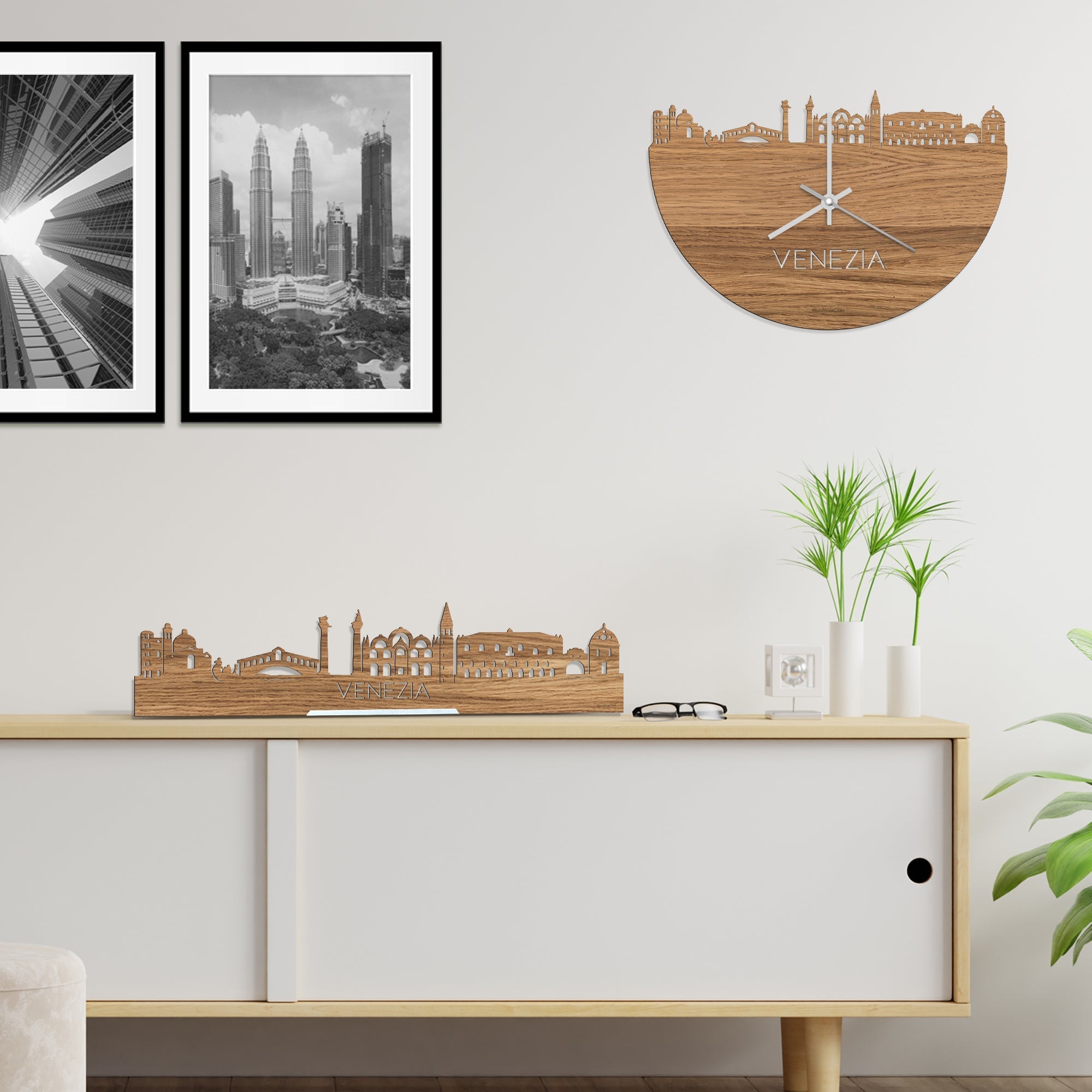 Standing Skyline Venezia Eiken houten cadeau decoratie relatiegeschenk van WoodWideCities