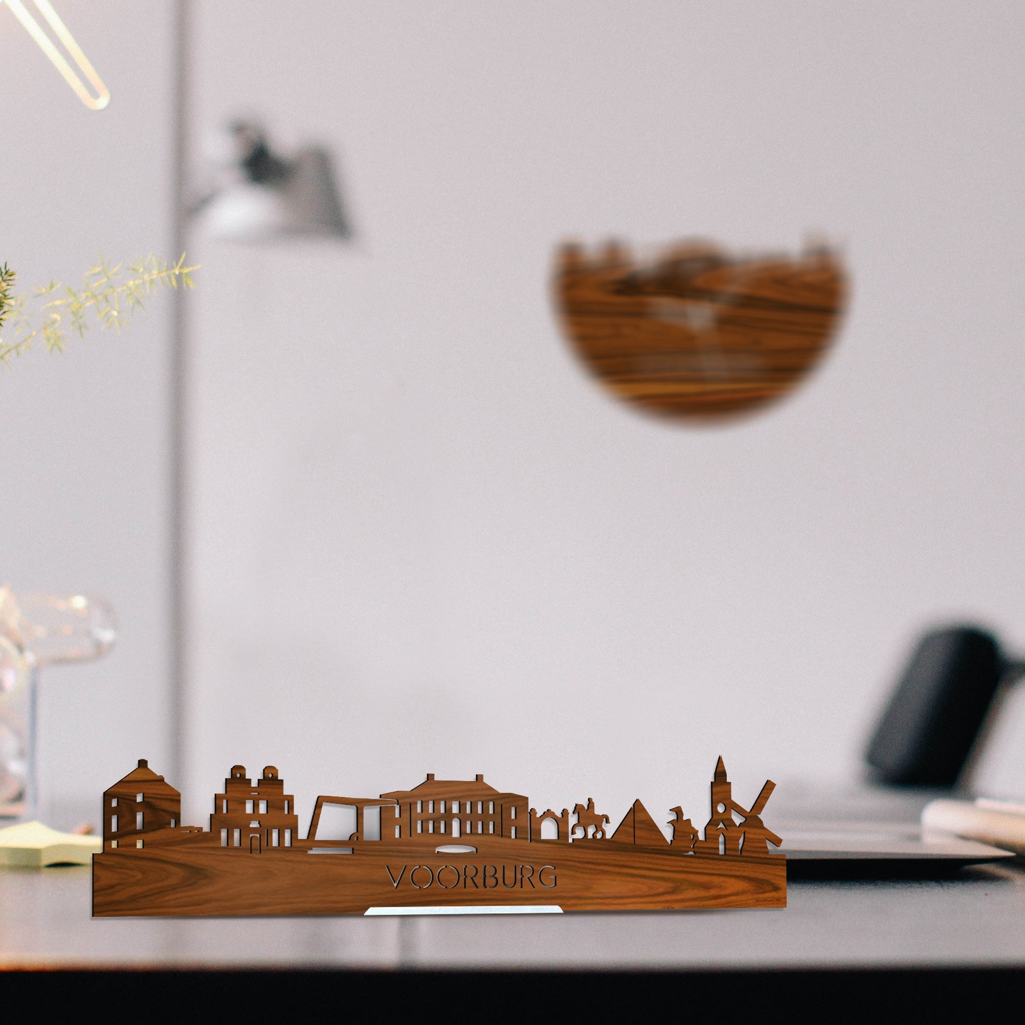 Standing Skyline Voorburg Palissander houten cadeau decoratie relatiegeschenk van WoodWideCities