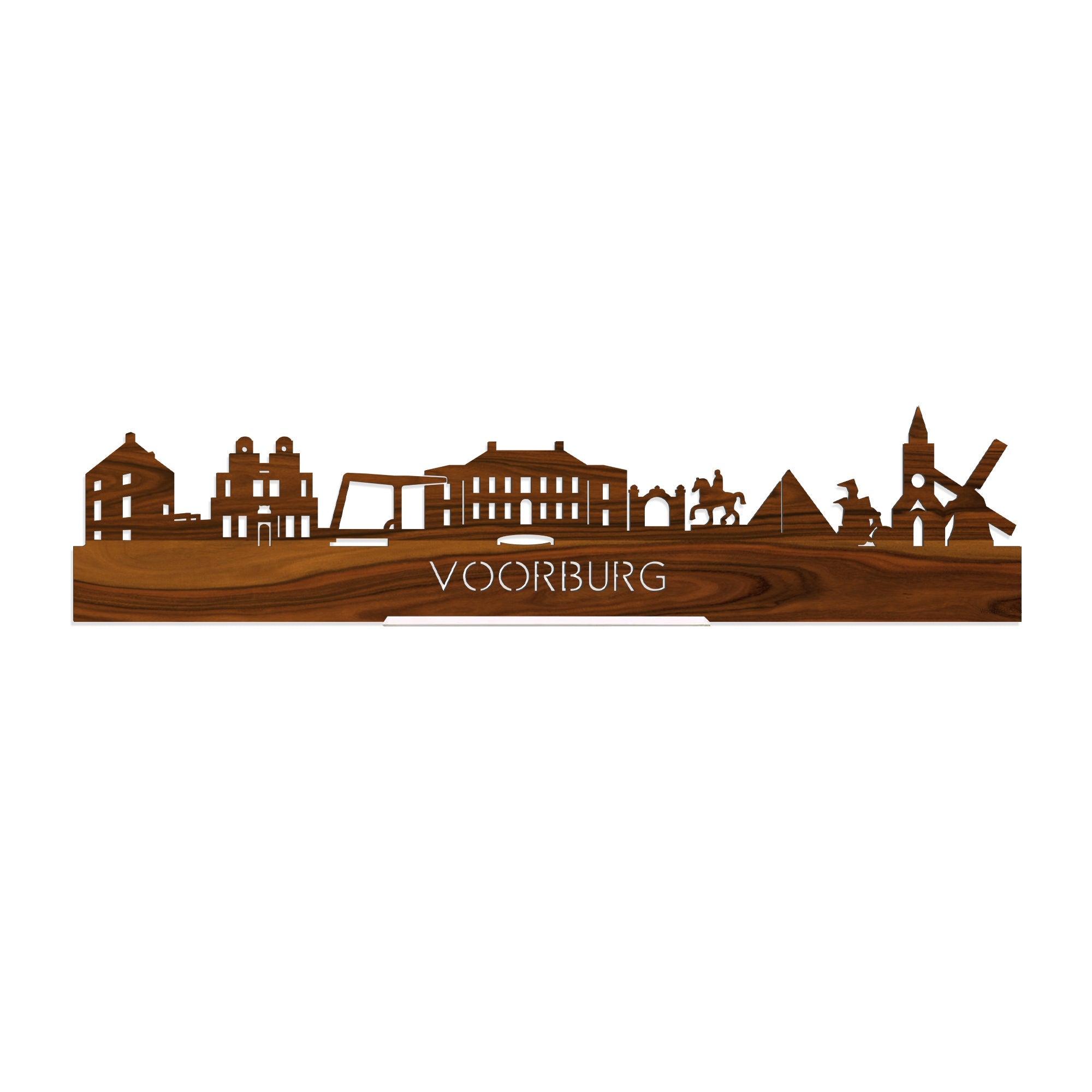 Standing Skyline Voorburg Palissander houten cadeau decoratie relatiegeschenk van WoodWideCities