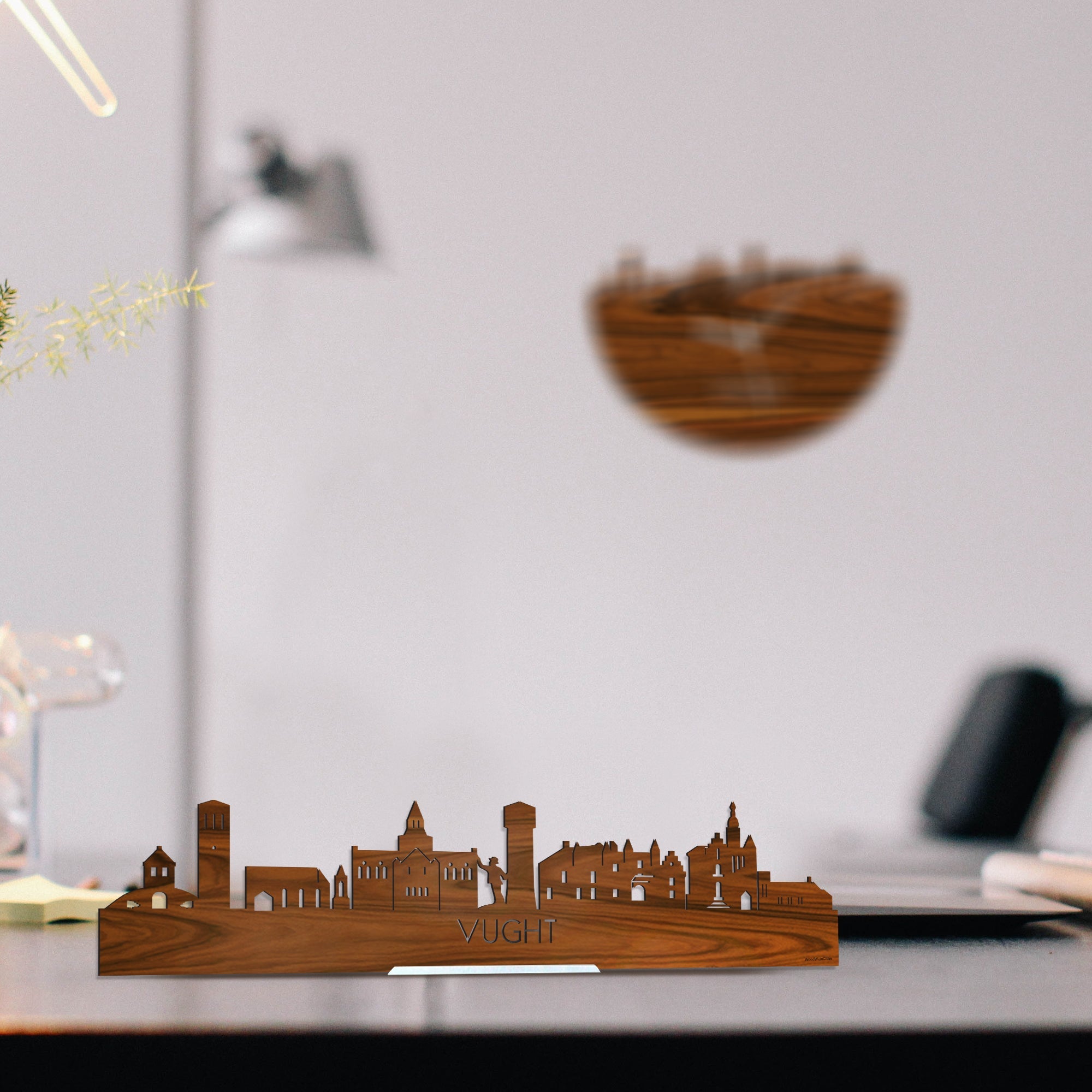 Standing Skyline Vught Palissander houten cadeau decoratie relatiegeschenk van WoodWideCities