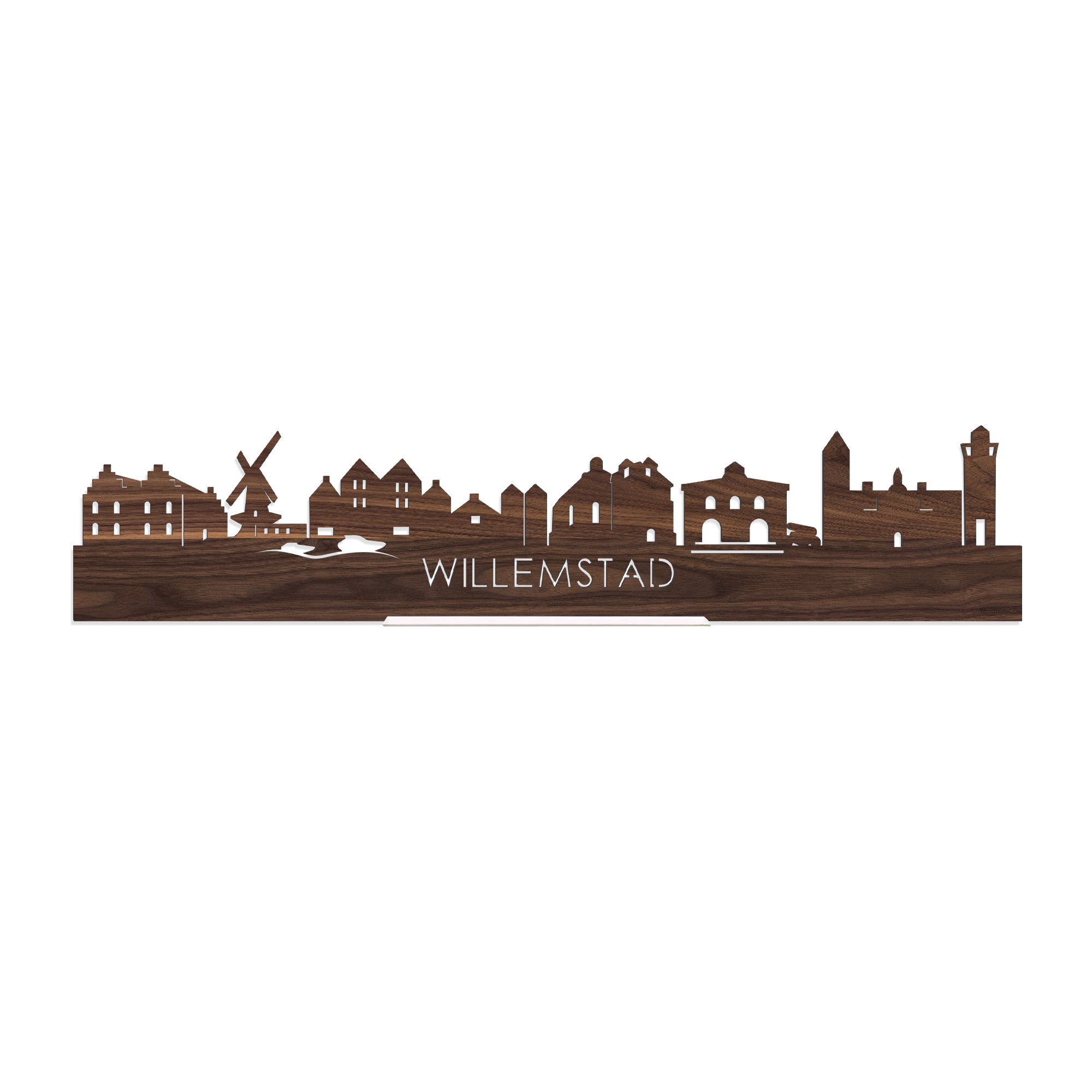 Standing Skyline Willemstad Noten houten cadeau decoratie relatiegeschenk van WoodWideCities