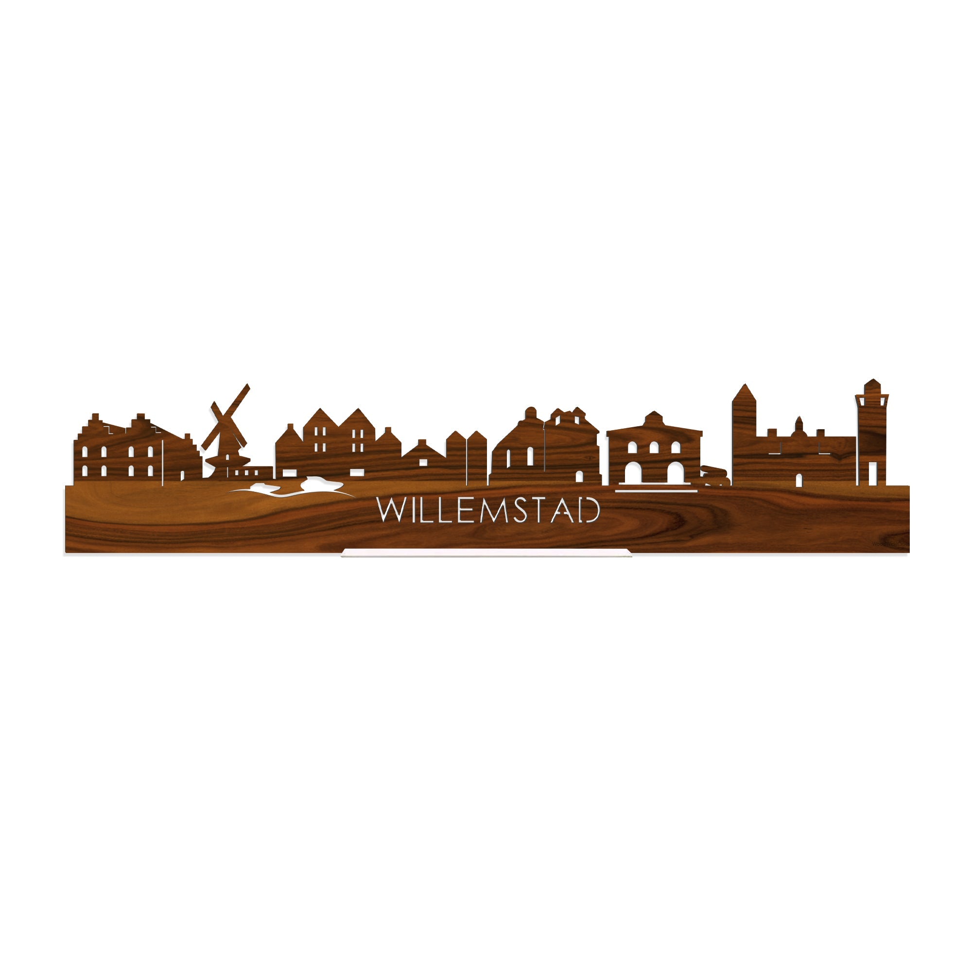 Standing Skyline Willemstad Palissander houten cadeau decoratie relatiegeschenk van WoodWideCities