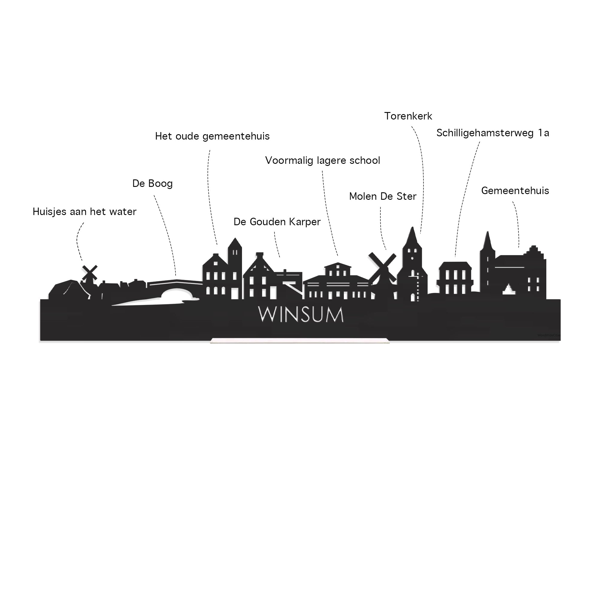 Standing Skyline Winsum Zwart houten cadeau decoratie relatiegeschenk van WoodWideCities